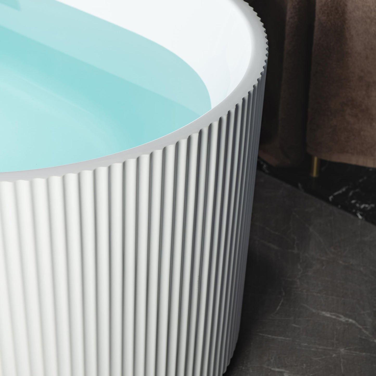 WOODBRIDGE 67" L x 31-1/2" W Freestanding Contemporary Soaking Bathtub,Unique Pleated Design,with Brushed Gold Pop-Up Drain Drain and Overflow Option, White,B1526-BG