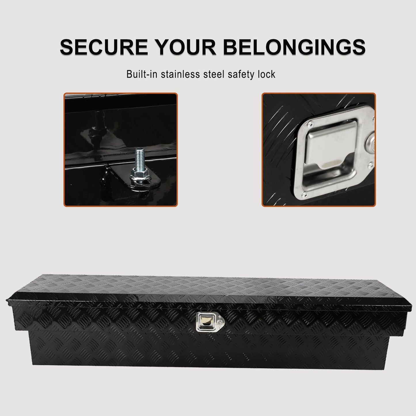 60 Inch Side Mount Truck Tool Box Aluminum Pickup Truck Bed Tool Box Trailer Storage with Lock Key 5 Bar Tread 60" x 8" x 14" Black