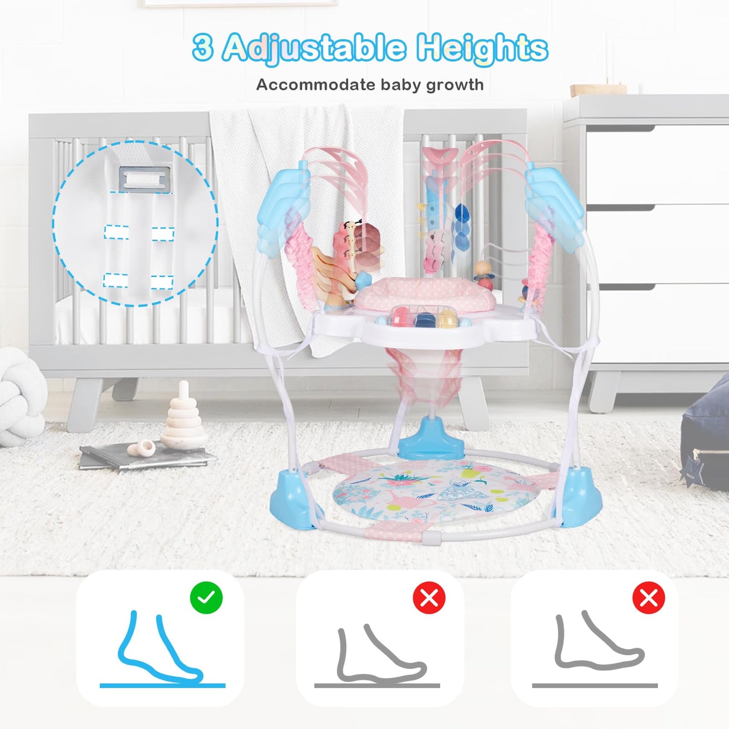 Otrolepota Baby Activity Center, Infant Jumpers and Bouncers with Music, Lights, Infant Toys, 360°Rotating Seat, 3 Adjustable Heights, Baby Play and Learning Center for 6+ Months