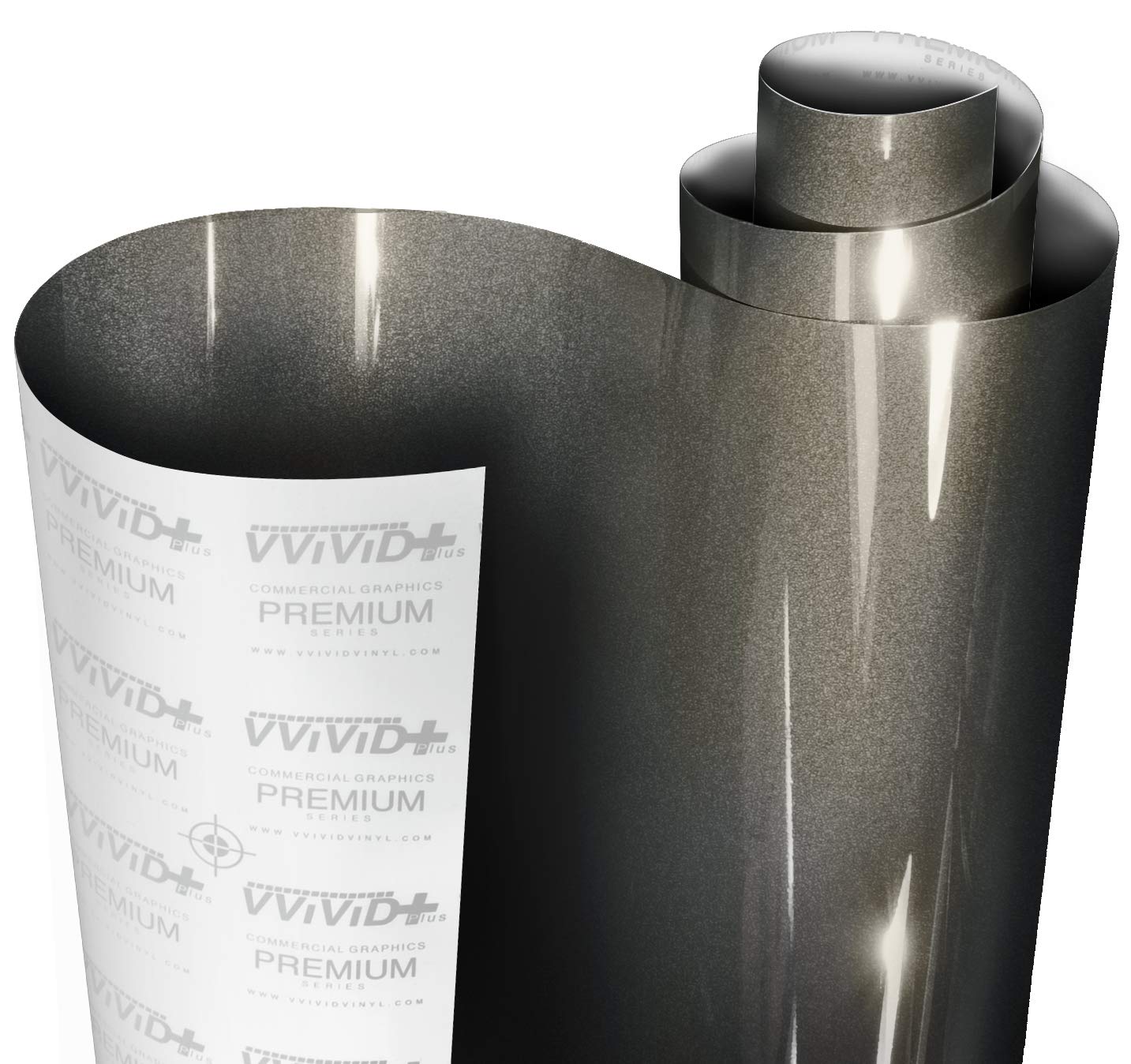 VViViD+ Ultra Gloss Candy Metallic Charcoal Grey Vinyl Car Wrap Premium Paint Replacement Film Roll with Nano Air Release Technology, Stretchable Protective Cap Liner, Self Adhesive (50ft x 5ft)