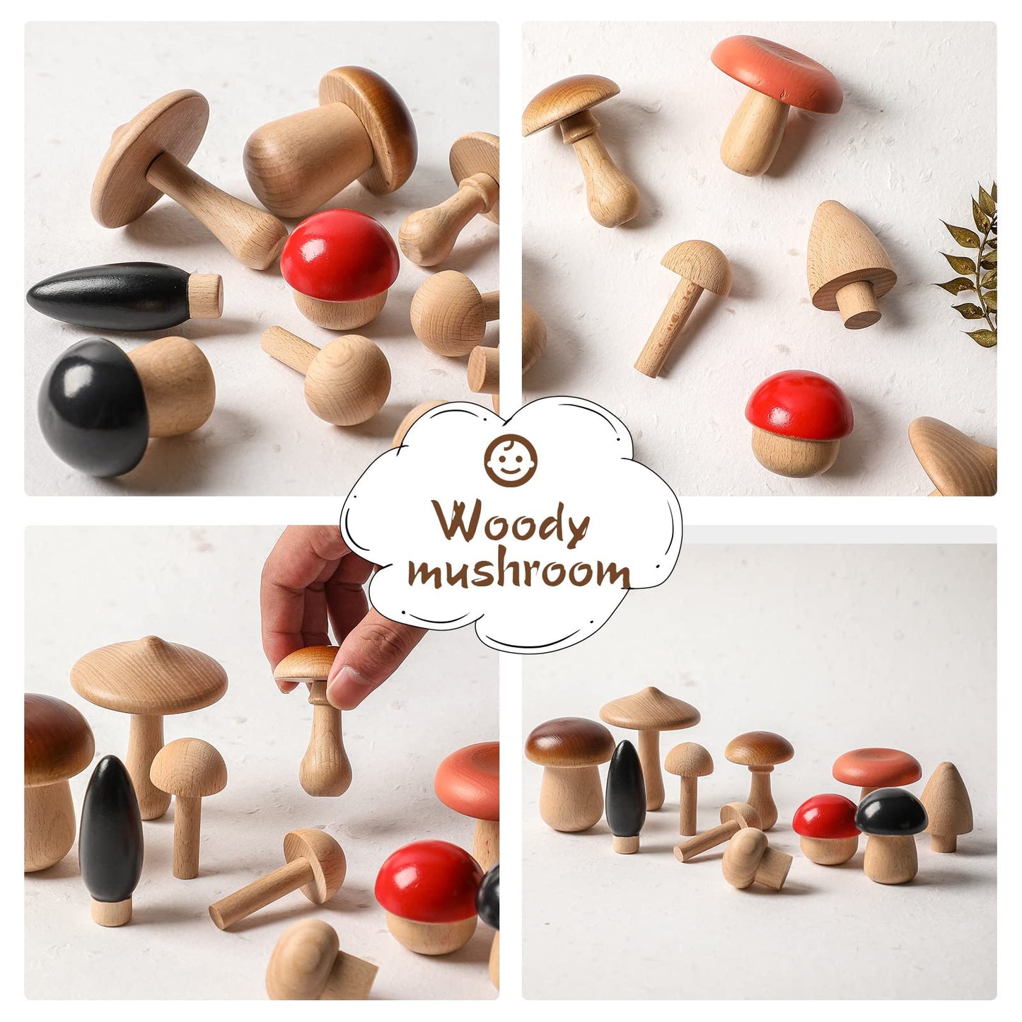 Promise Babe Wooden Mushroom Toys, Montessori Wooden Blocks Stacking Toys for Toddlers 11 Pcs, Miniature Mushroom Various Sizes Woodland Creative Craft Home Decor