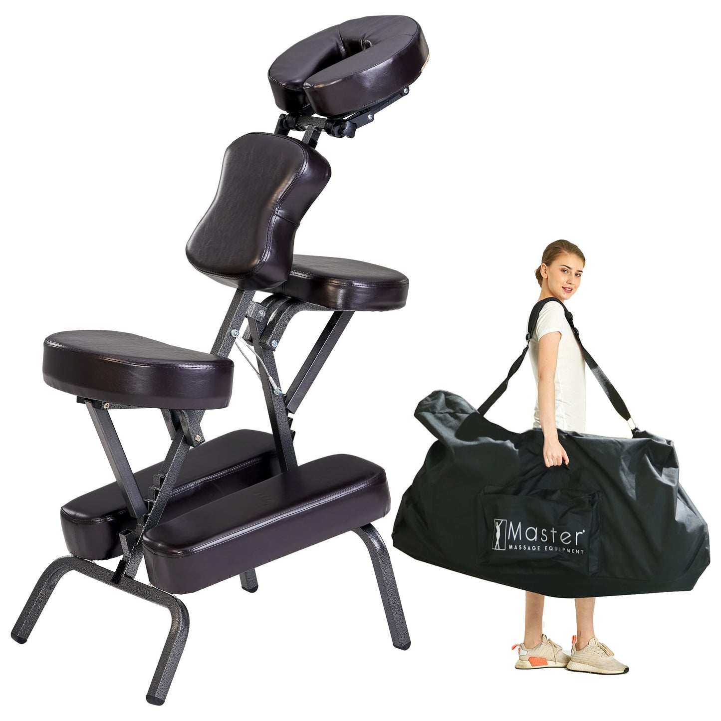 Master Massage Bedford Massage Chair Full Body Portable- Lightweight Massage Chair with Carrying Case-Tattoo Chair Height Adjustable Folding Chair Face Cradle Salon SPA (Coffee)
