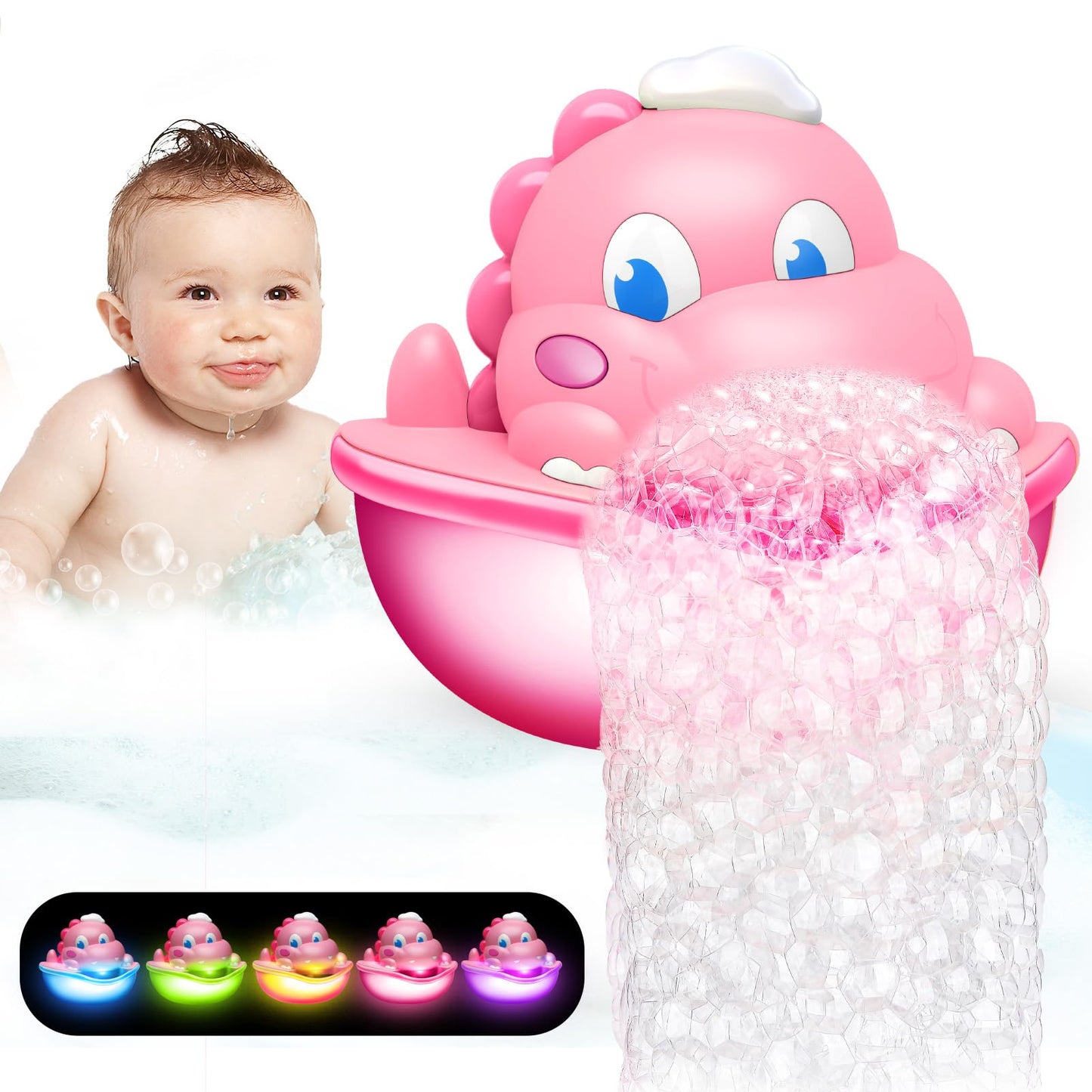 Baby Bath Toys Light Up Bath Bubble Machine with Colourful Light Bathtime Shower Bath Toys for Kids Ages 1-3 4-8 Birthday for Toddler Boys Girls
