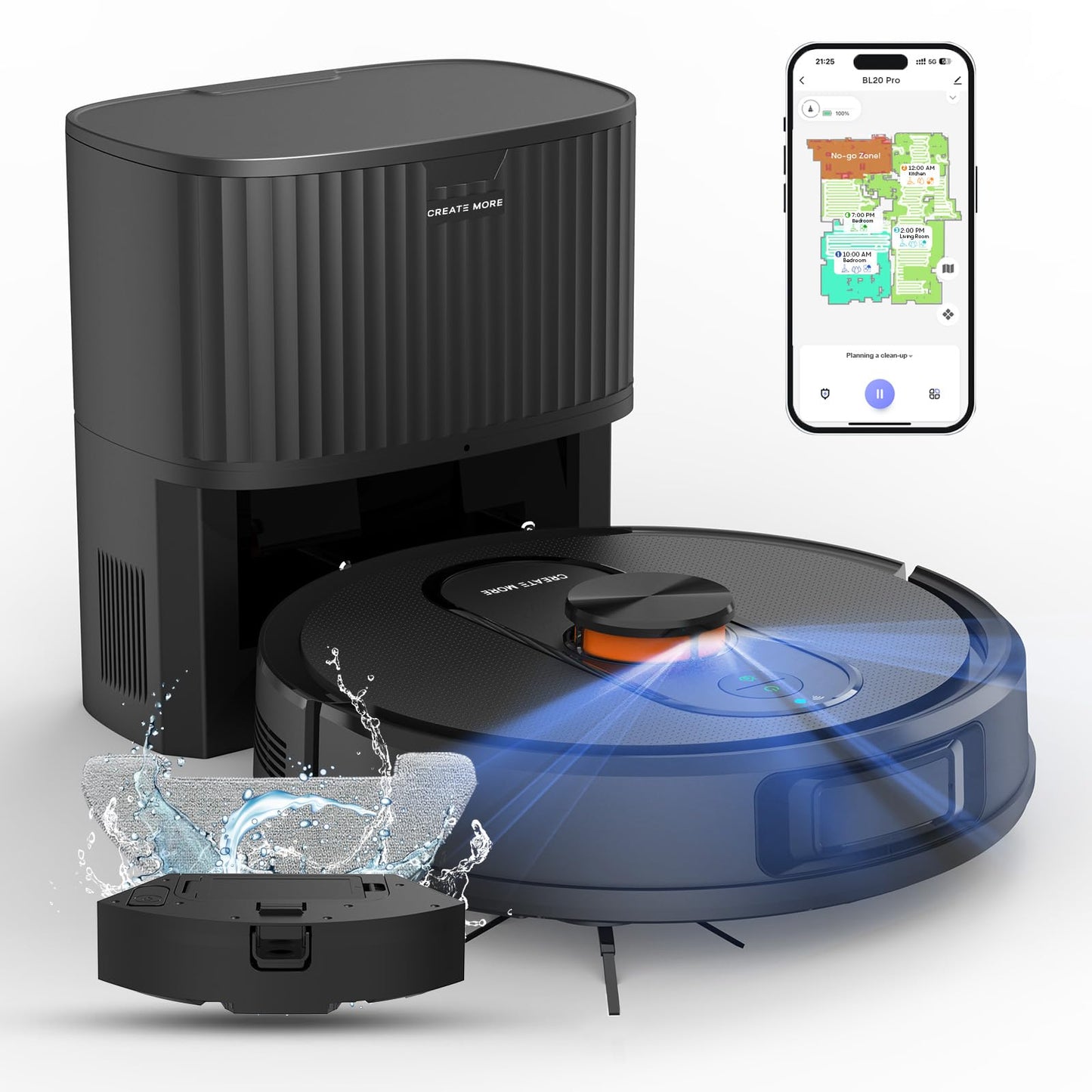 Robot Vacuum and Mop with LiDAR Navigation, 5000Pa Robot Vacuum Cleaner with Self-Emptying, 90-Day Hands-Free,Mapping, Wi-Fi/App/Alexa Control, Ideal for Pet, Hard Floors, Carpet