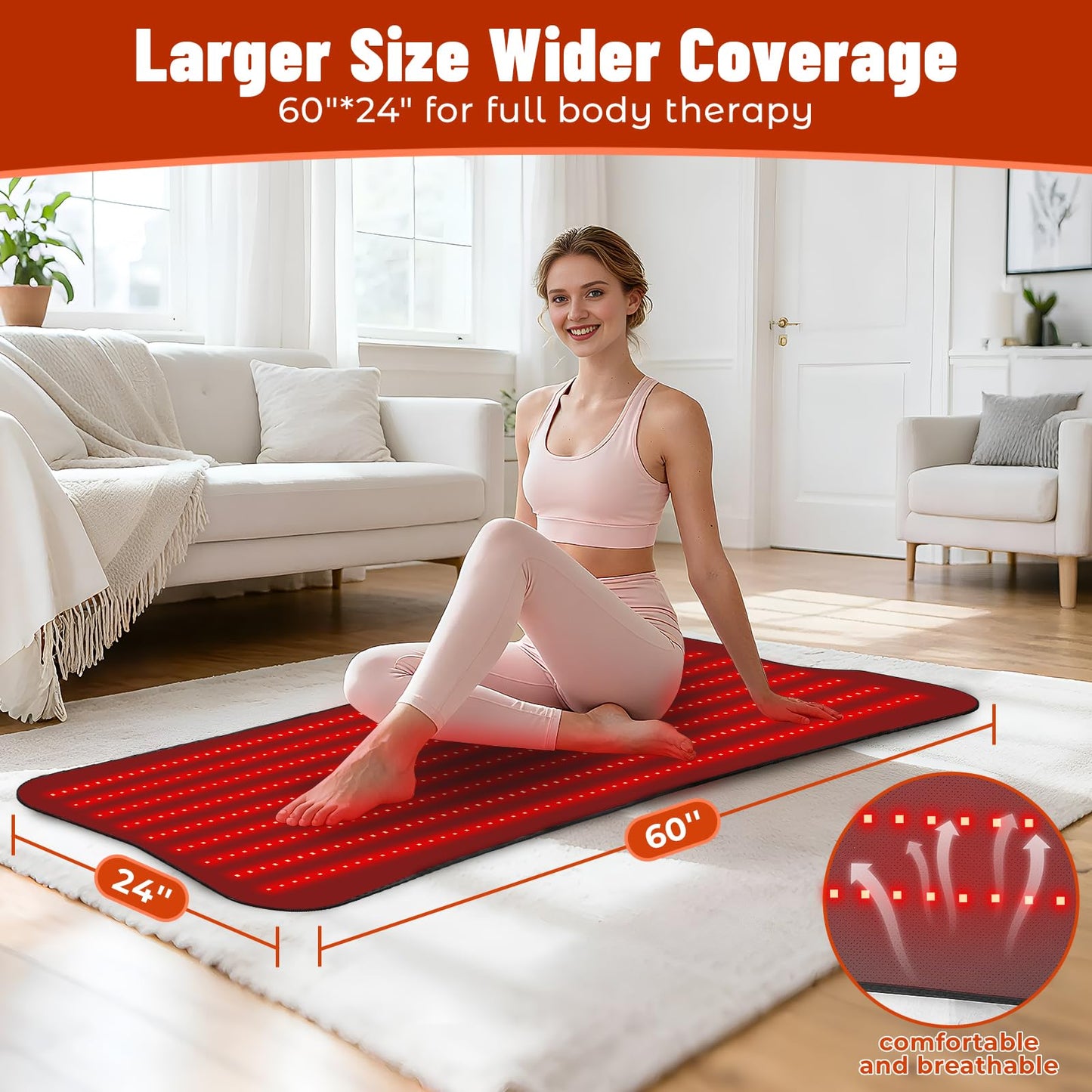 Cosnyu Red Light Therapy Mat for Body, 60''x 24'' Red Light Therapy Pad with Controller, 540pcs 2 in 1 LEDs (660nm & 850nm), Adjustable Timer & Intensity
