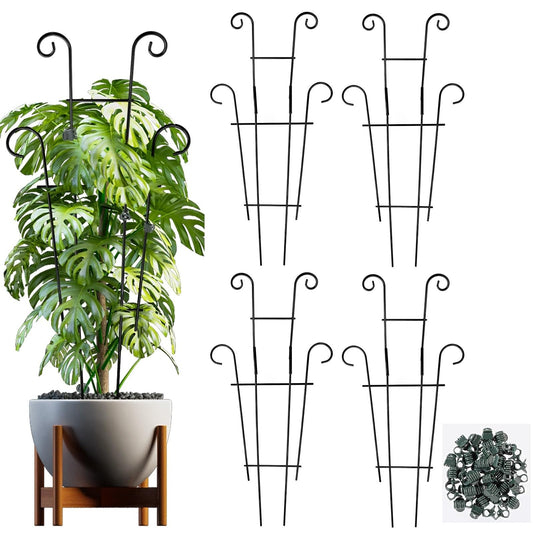 25.6 Inch Plant Trellis for Climbing Plants, 4 Pack Metal Garden Trellis for Potted Plants Indoor House Plant Climber Support Stakes with Plant Clips for Monstera Pothos Hoya Ivy Flower
