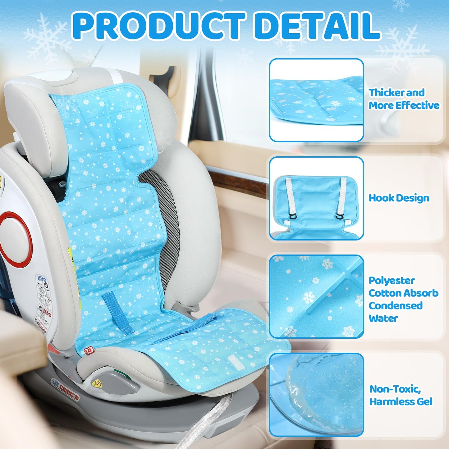 Orzbow Car Seat Cooling Pad with Insulated Bag, Carseat Cooler Pad for Babies Toddler Kids Infant, Portable Baby Cooling Pad for Hot Summer to Keep Comfortable, Blue
