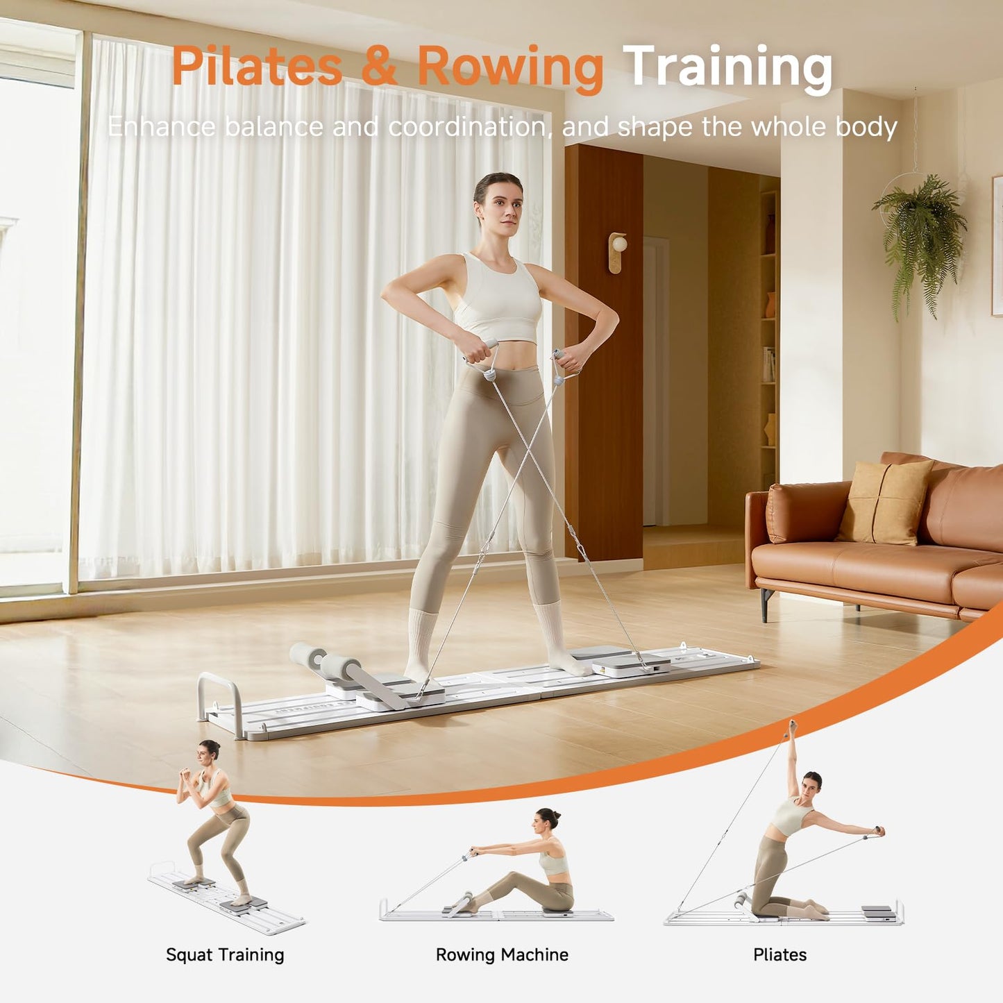 HitGo Pilates Crawling Machine,Portable Foldable Reformer Board, All-in-One Pilates Equipment for Home Workout,Core Strength&Full Body Exercise Kit with Exclusive APP for Small Space Max 265lbs,White