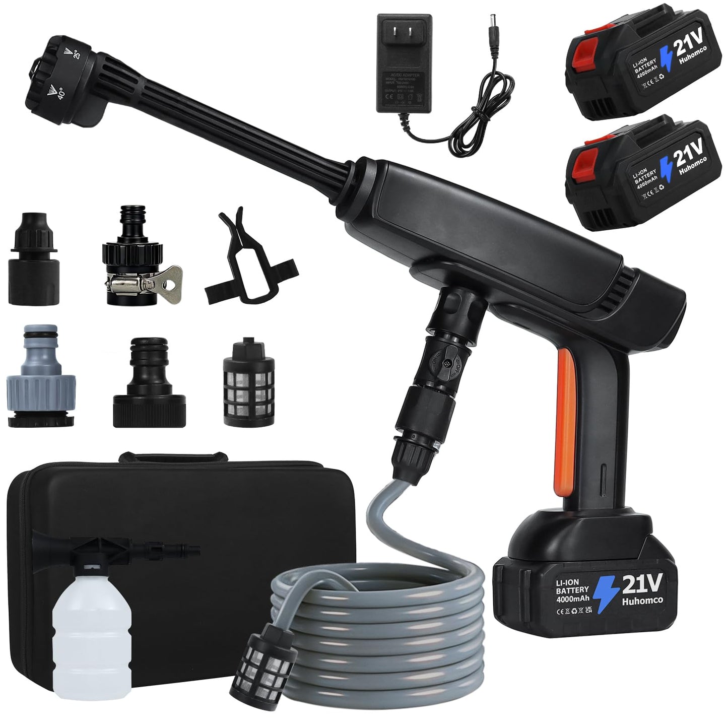Huhomco Cordless Pressure Washer Battery Powered - 1500PSI 2.6GPM Portable Power Washer with 400W Brushless Motor, Dual 4.0Ah Batteries & 6-in-1 Nozzle for Home Outdoor Cleaning