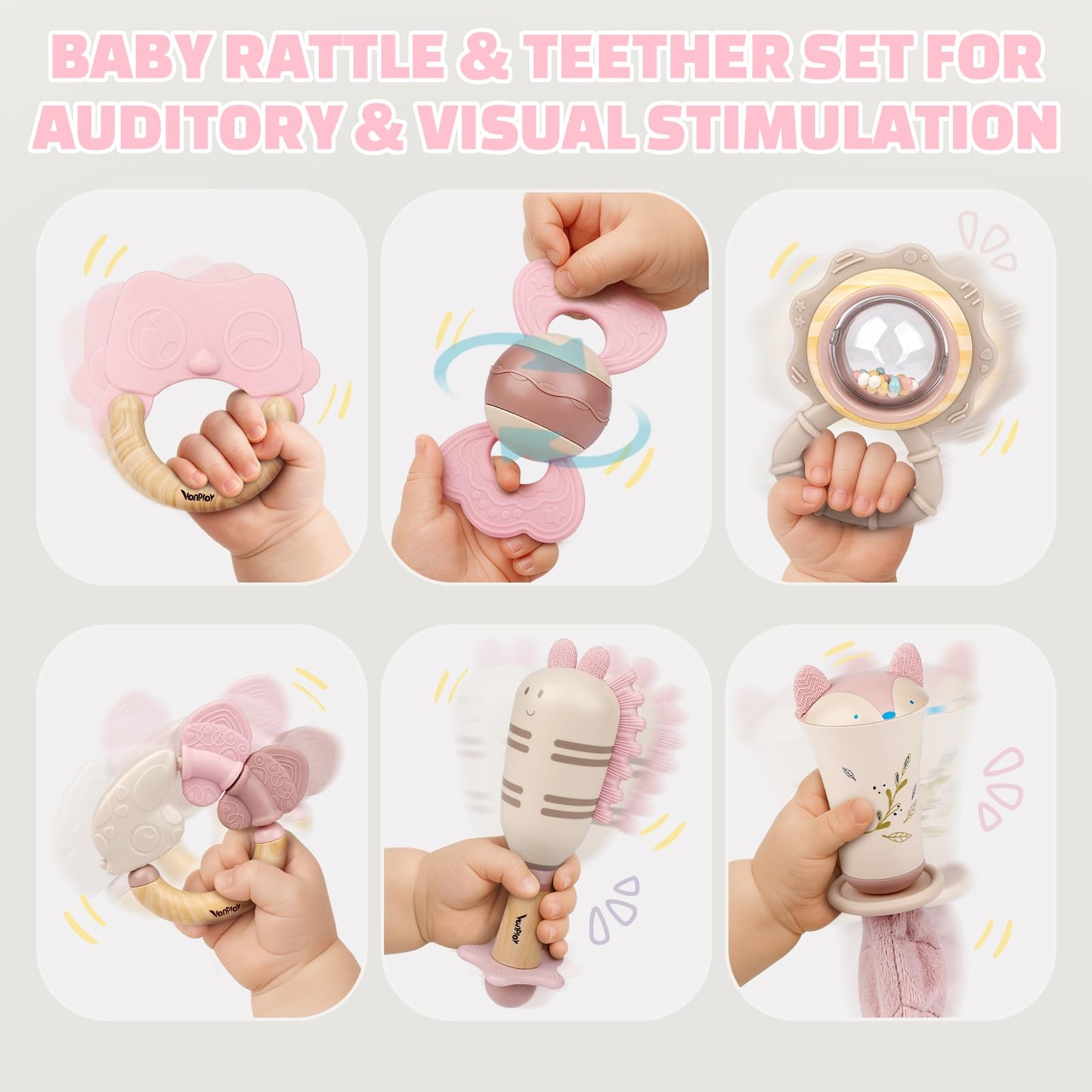Baby Toys 0-6 Months, Baby Rattles, Teething Toys 3-6 Months, Infant Toys 6-12 Months, 10PCS Pink Sensory Rattles & Teethers with Storage Box, Newborn Shower Gift Girl