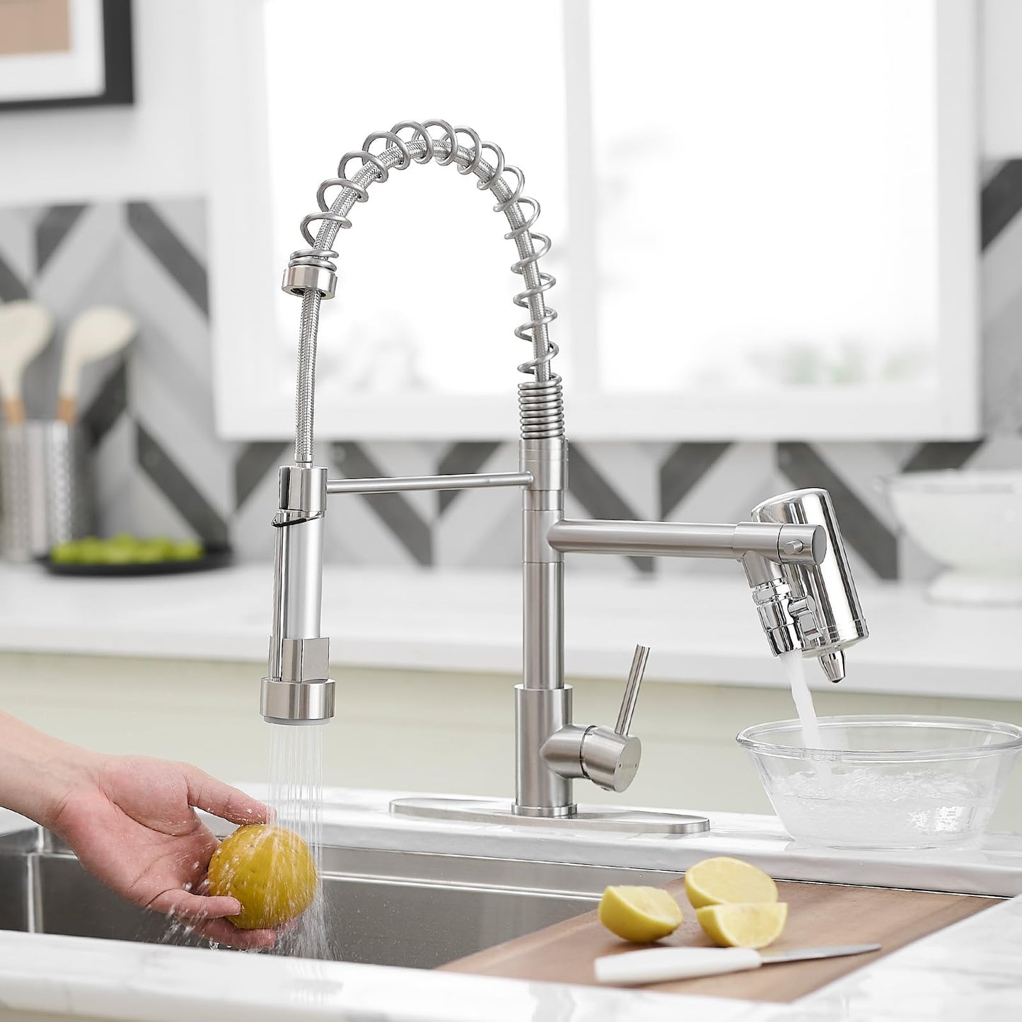 AIMADI Kitchen Faucet with Water Filter and Pull Down Sprayer, Brushed Nickel Stainless Steel Single Handle Kitchen Sink Faucet for Drinking Water, Farmhouse, RV, Utility or Laundry Sink