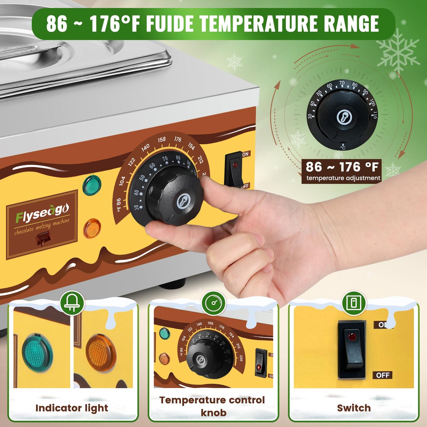 Flyseago Chocolate Tempering Machine Upgrade Professional Chocolate Melter Food Warmer 9lbs 2 Tanks Capacity Chocolate Melting Machine 86-230℉ with Lids Candle Making Machine Commercial Home Use