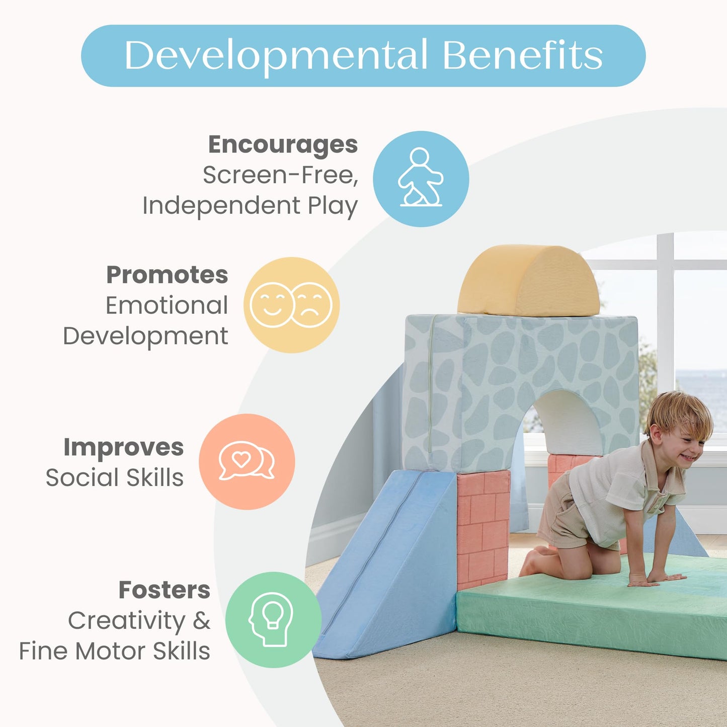 Delta Children 7-Piece Foam Fortress - Soft Climbing Toys, Baby Foam Climbing Blocks for Toddlers, Foam Play Gym Climber Structure, Indoor Climb and Crawl Activity Play Set, Castle Creek