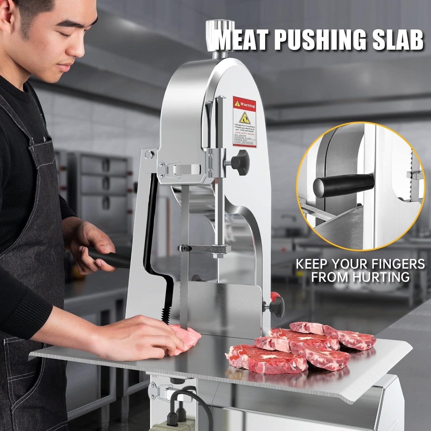 Chbiao Bone Saw Machine 18.8" x 14.9" Workbench, 1500W Electric Frozen Meat Cutter, Bone Commercial Meat Bandsaw for Butchering with 5 Saw Blades
