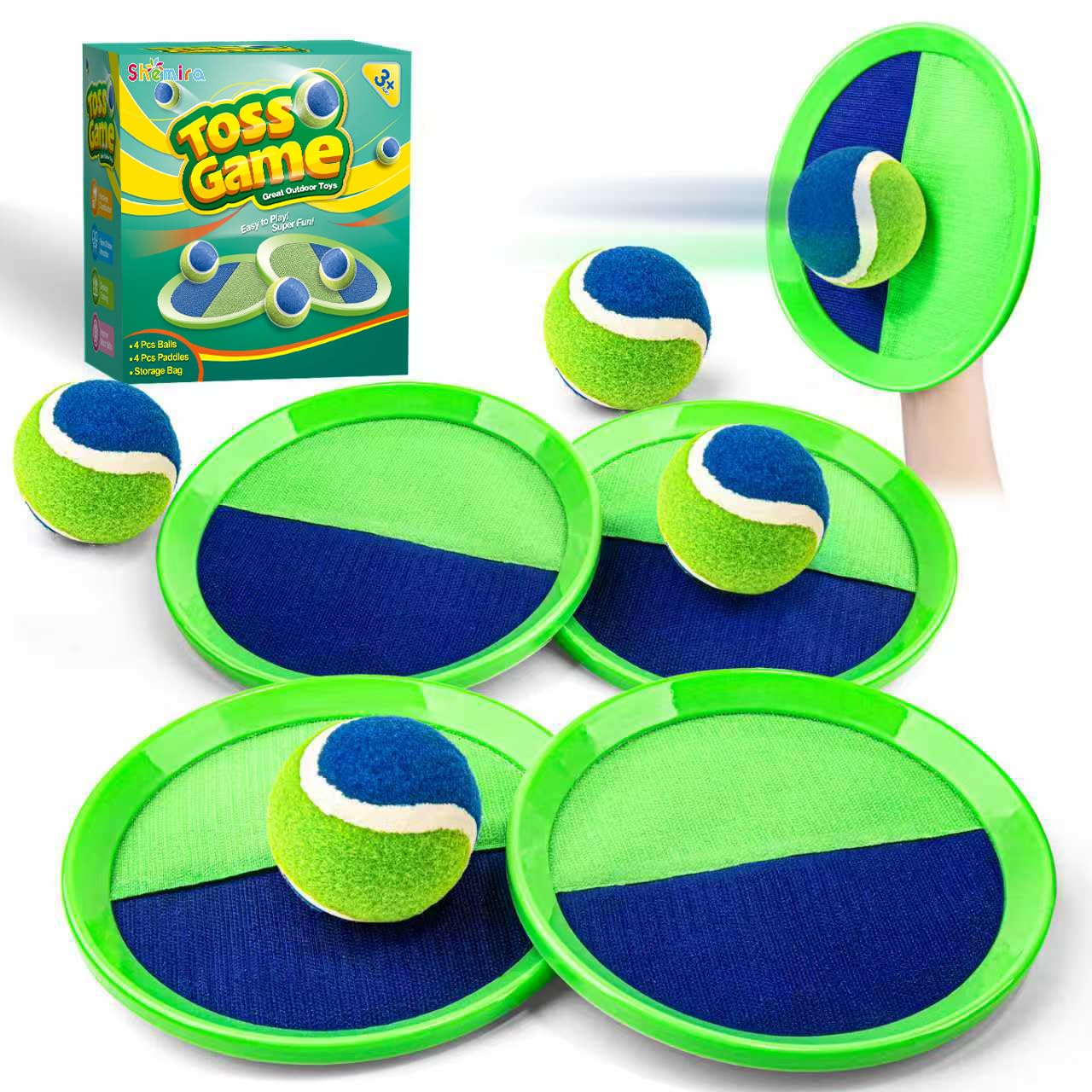 Outdoor Toys for Kids Ages 4-8, Catch Ball Toss Game, Outside Toys for 3 4 5 6 7 8-12 Year Old Boys Girls, Beach Pool Yard Lawn Outdoor Games, Toddlers Kids Birthday Summer Gifts, 4 Paddles 4 Balls