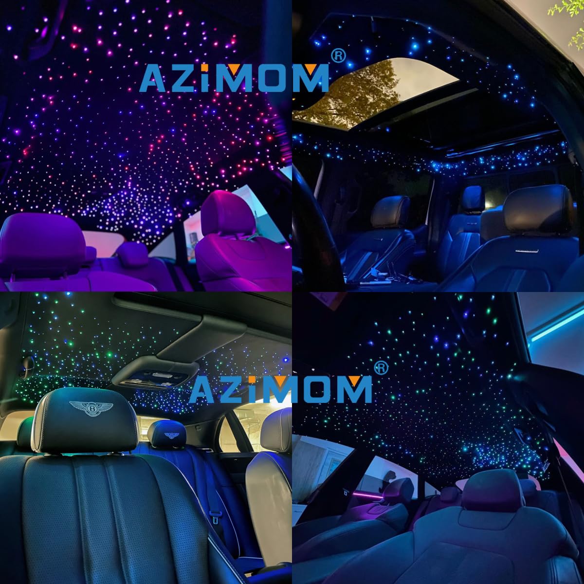 AZIMOM Dual Color 20W Twinkle Fiber Optic Starlight Headliner Kits Mixed 860pcs*13.1ft Fiber Strands Sound Activated Remote APP Control RGBW Light Source Home Car Ceiling Headliner Décor