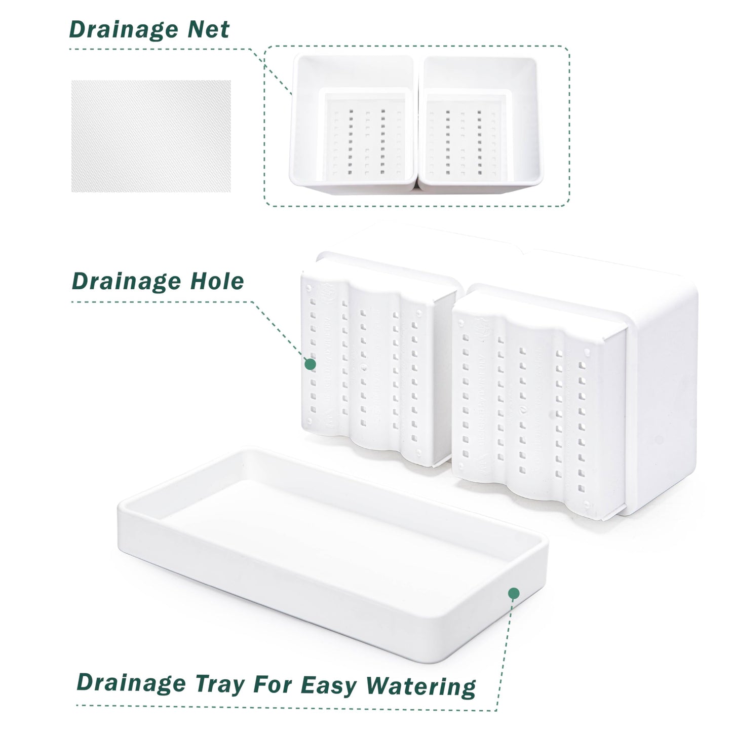 D'vine Dev Indoor Herb Garden Planter Set, Plastic Windowsill Plant Pots with Drainage and Saucer, Indoor Succulent Cactus Vegetable Pot for Balcony, Office, Garden, White, Set of 2, 76-Q-A-2
