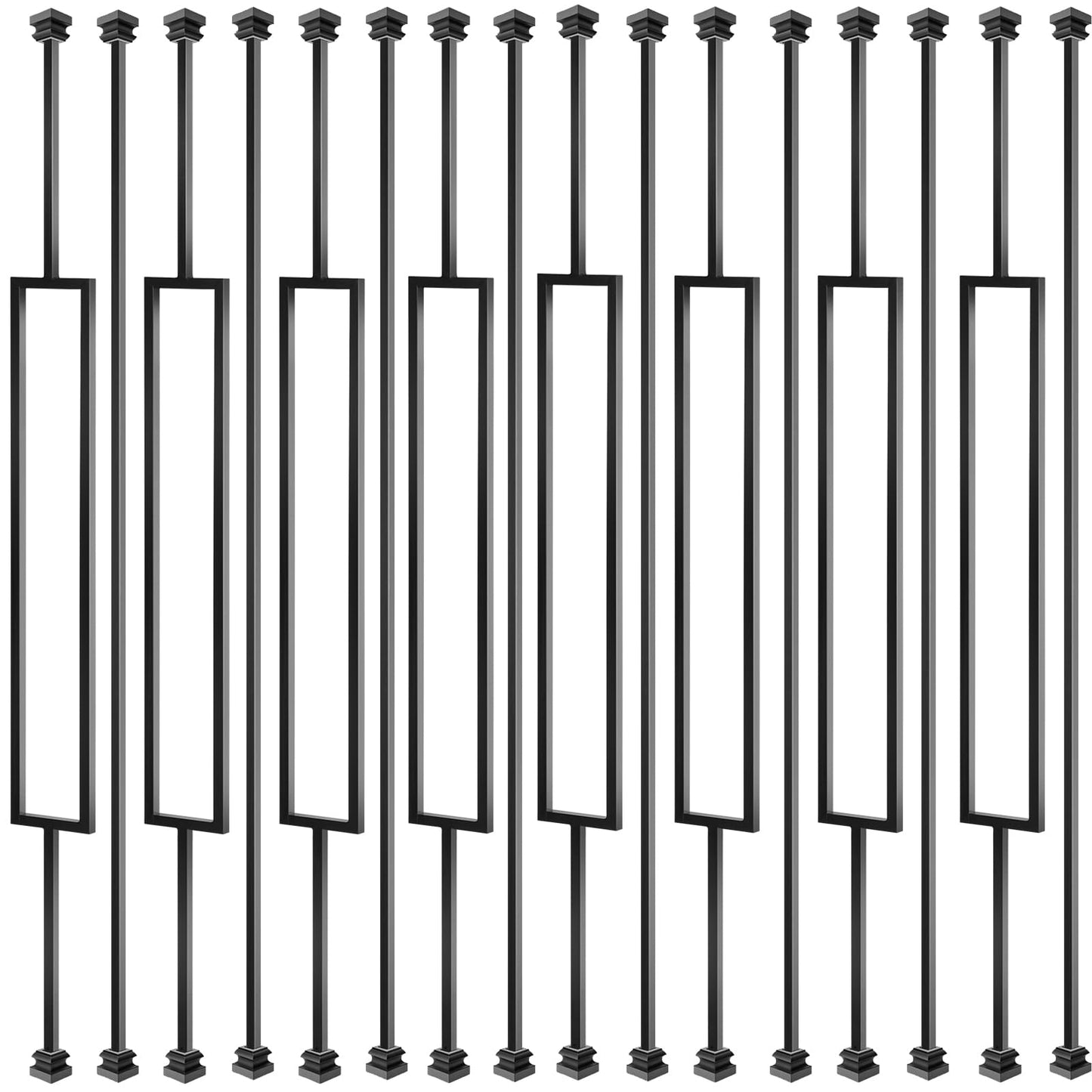 Vilstomes 16 Pack Rectangular Hollow Stair Spindles 44 Inches, 1/2" Iron Balusters for Staircase Interior With 32 Baluster Shoes