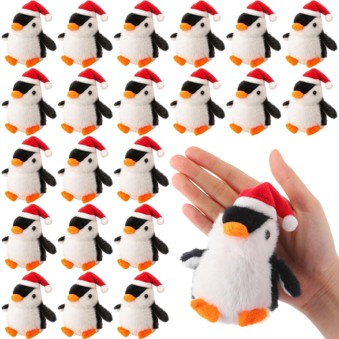 Motionchic 20 Pcs Mini Plush Penguin Winter Party Favors Cute Penguin Hanging Stuffed Animal Plush Party Favors for Bag Pendant (Christmas Hat,Black)