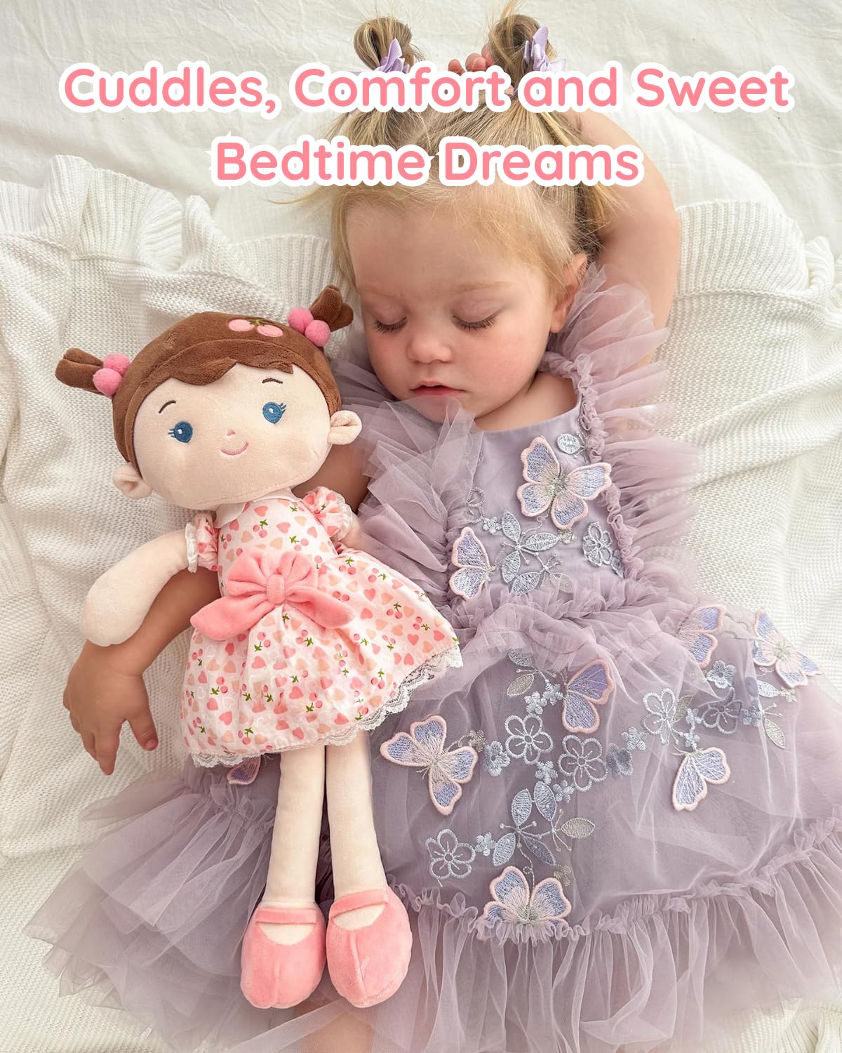 LeyaDoll Soft Baby Doll Toys (16''), My First Baby Rag Doll for 1 Year-Old Girl Birthday Gift,Christmas Plush Toys Gift for Toddler Kids Infants-Cherry