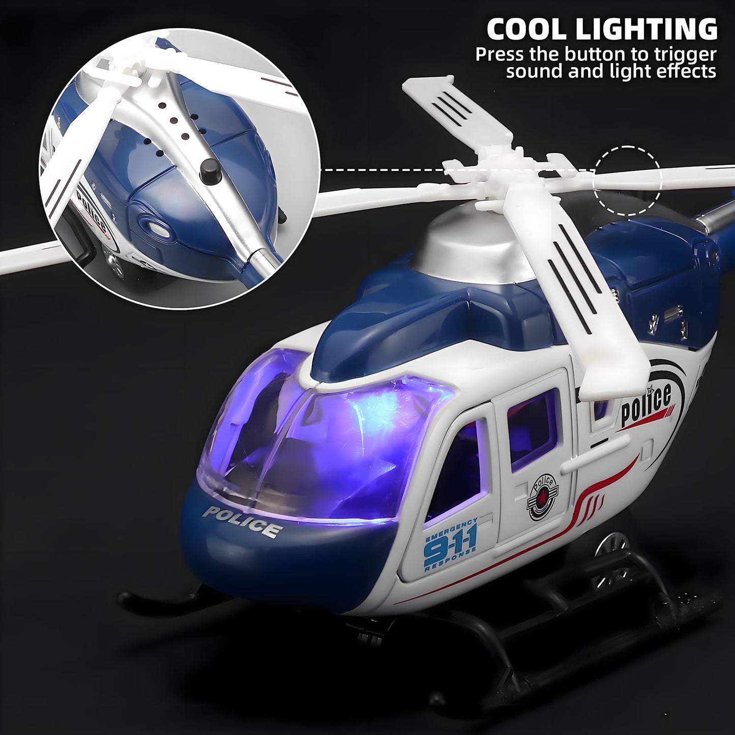 NOVAFUSION Kids Helicopter Toy Diecast Military Helicopters Model Kit,Pull Back Toy Helicopter with Lights and Sound,Toy Airplane with Rotatable Propeller,Helicopters Toys for Boys Age 4-7（Blue）