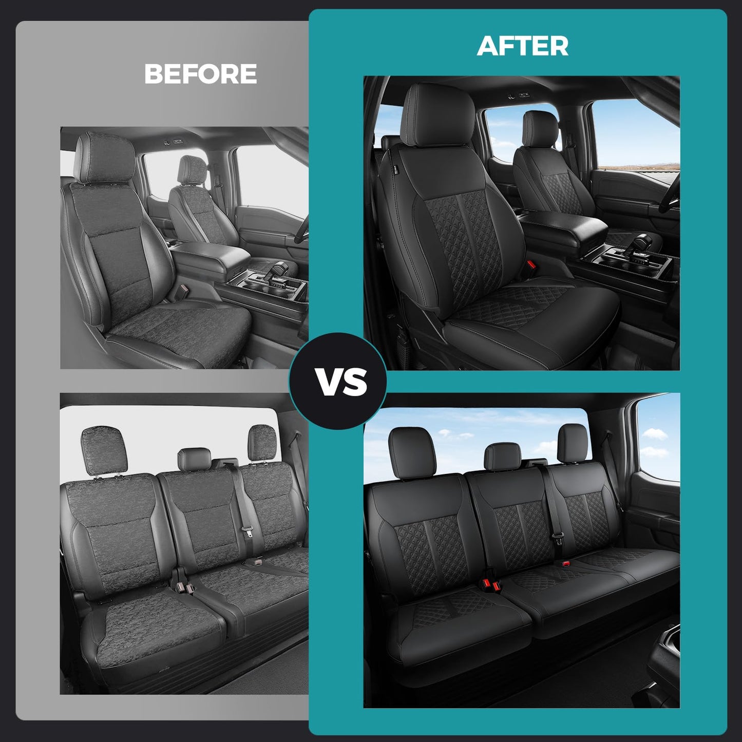FEINEPRO Custom for Ford F150 Seat Cover 2021 2022 2023 2024 2025 - Custom-Fit Full Set Leather Truck Seat Cover for 2021-2025 F150 XL/XLT/Lariat F150 Accessories
