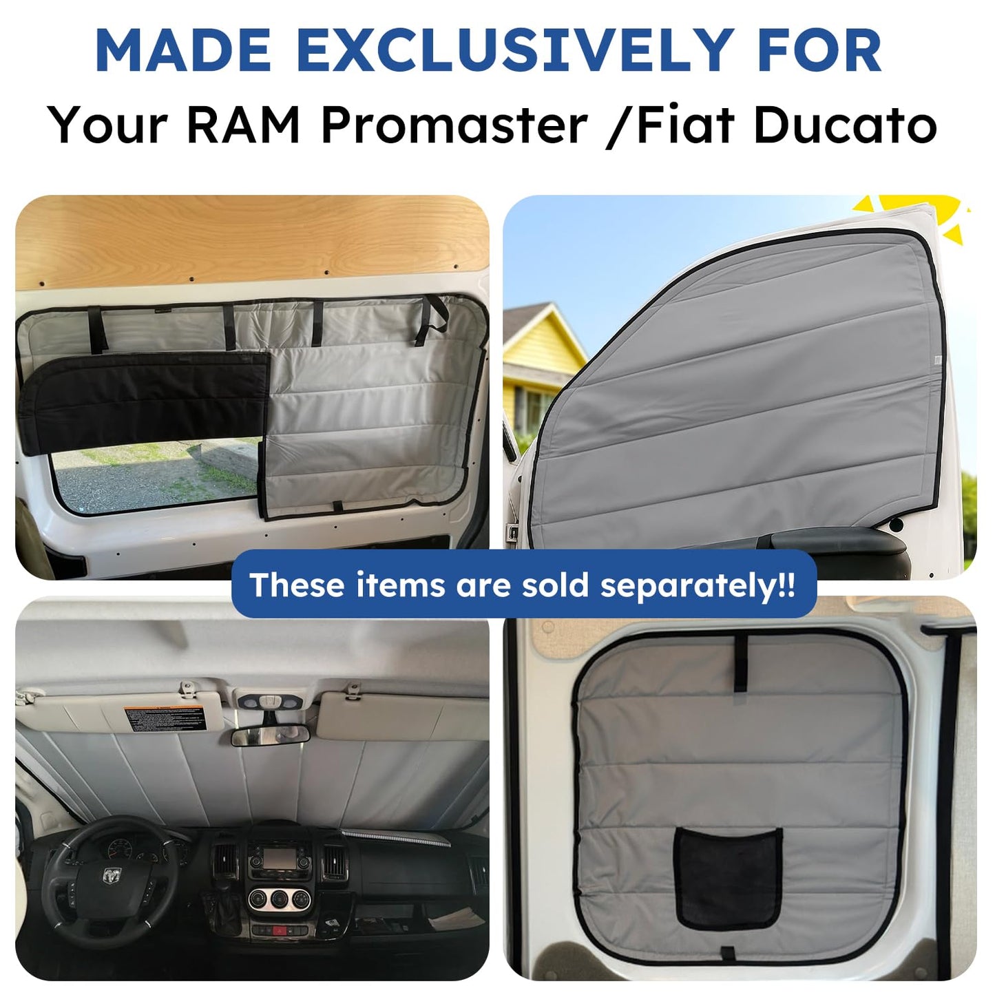 Ram promaster Window Covers (2014-present), Magnetic Fit, Built-in 5.0mm Premium Insulated Fireproof Foam, Sunshade, Shade, Durable, Portable (Front Windshield)