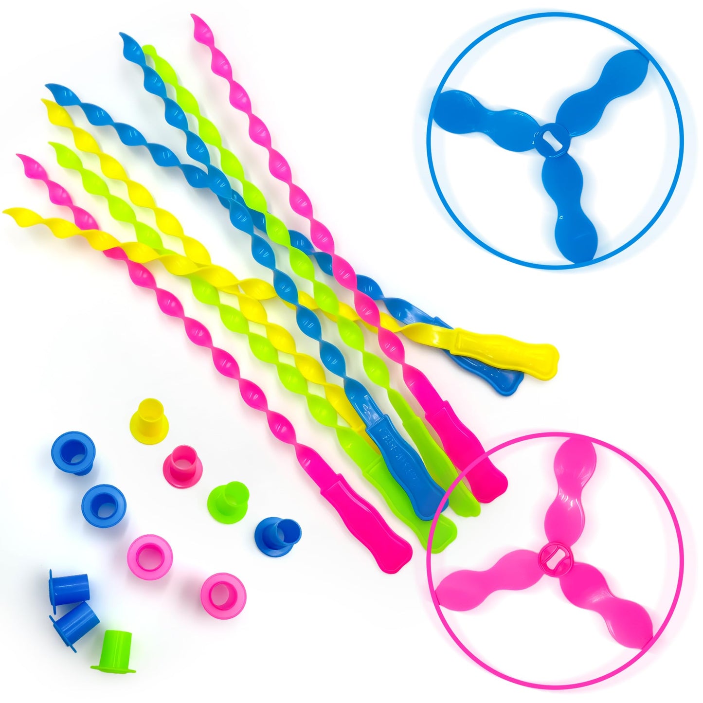 Sepco 40 Pcs Flying Disc Toy Twisty Helicopter Spin Copter Plastic Propeller Flyer Saucers with Launchers Outdoor Toy Kids Party Favors Gifts