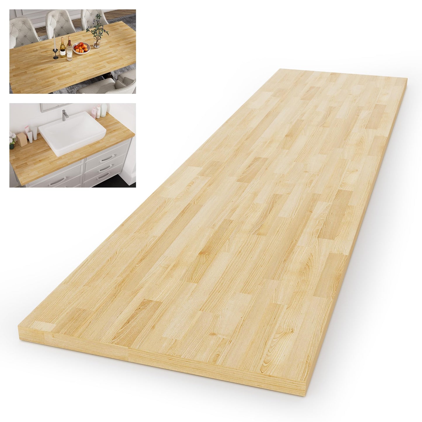 Butcher Block Countertop Wood Tabletop - Premium 3.98ft, 47.76"x25"x1.5" Solid Hardwood Plank for DIY Kitchen Island, Countertop, Coffee Bar and Desk with Natural Unfinished Birch Finish