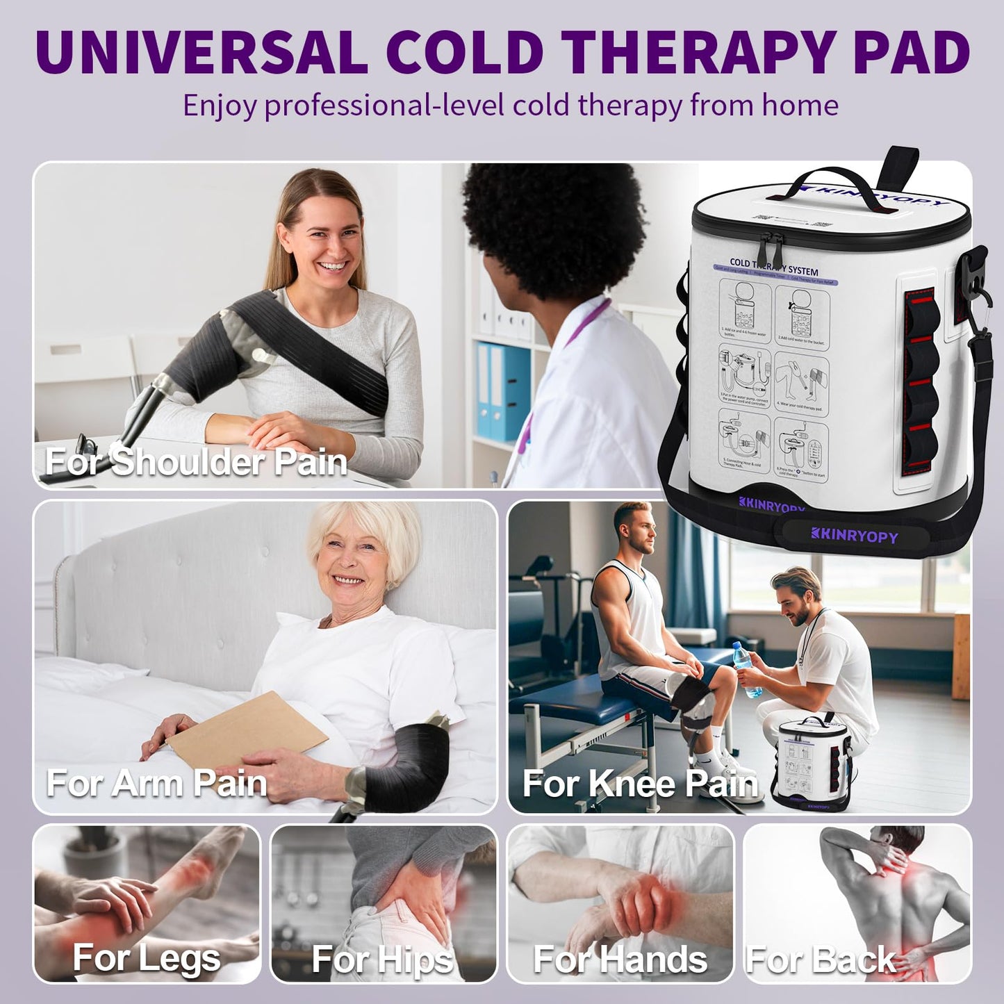 Cold Therapy Machine with Programmable Timer, Portable Ice Machine for Knee After Surgery, Knee Replacement Recovery System, Cryotherapy Pain Relief w/Compression Pad for,Shoulder, Hip and Ankle