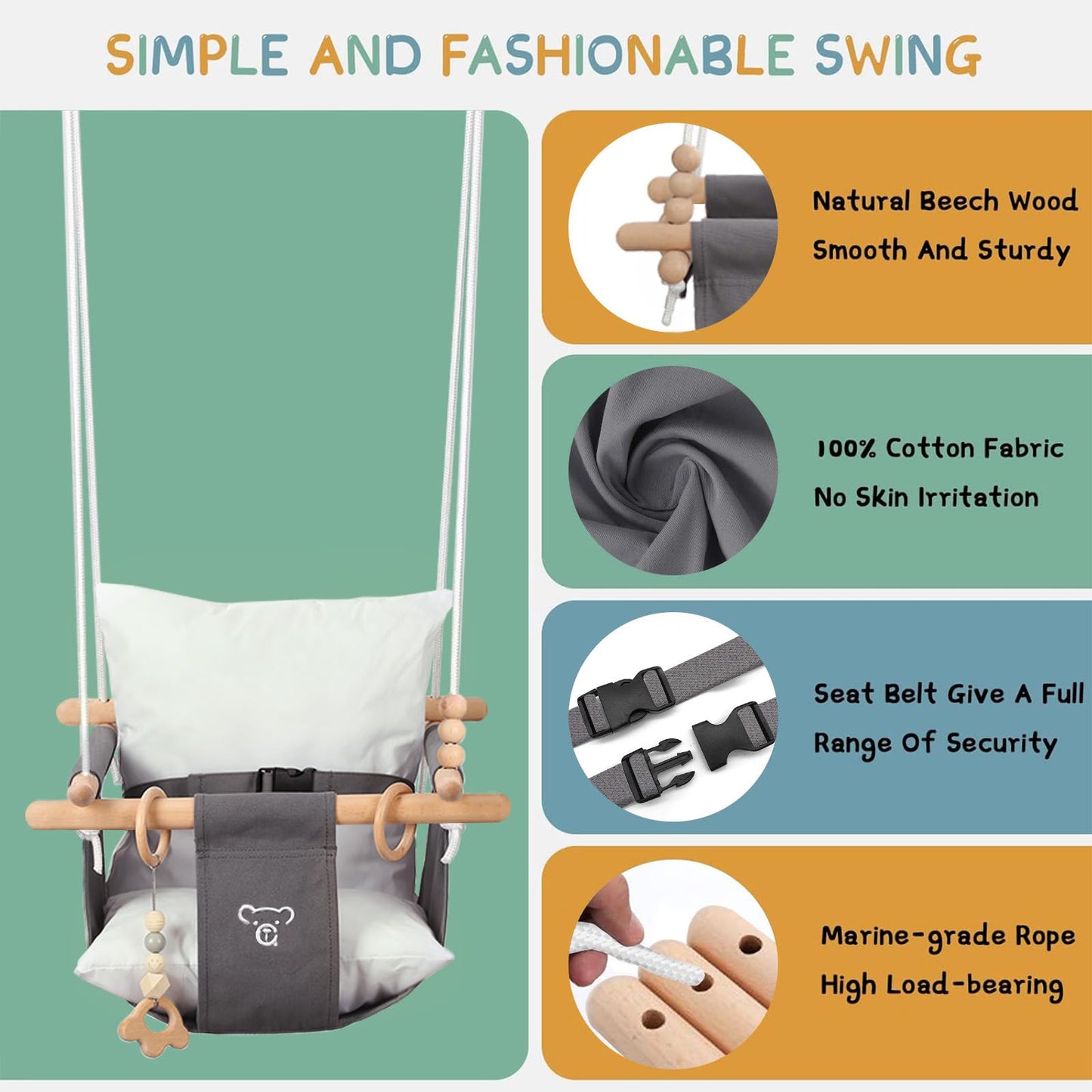 RAGOZONERY 2 in 1 Baby Jumper with Toddler Swing, Baby Jumpers and Bouncers,Indoor Outdoor Toddler Swing Set, Cotton, White