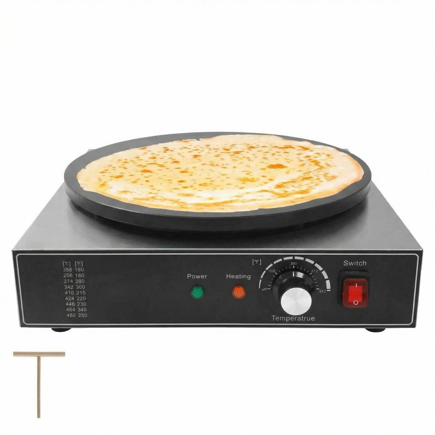 16 Inch Commercial Crepe Maker, Non-Stick Electric Crepe Machine with Precise Temp Control and Indicator Lights for Home and Restaurant,1750 w,110 v