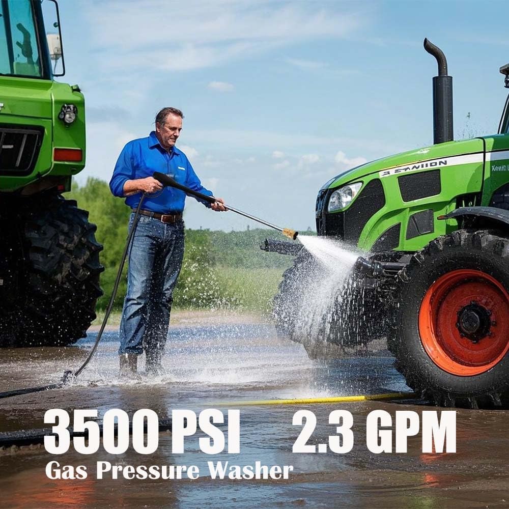 3500 PSI Gas Pressure Washer, 209CC Engine, 2.3 GPM, 4 Adjustable Nozzles, 25ft Hose for Cleaning Cars, Patios, Walls, and Gardens (Blue)