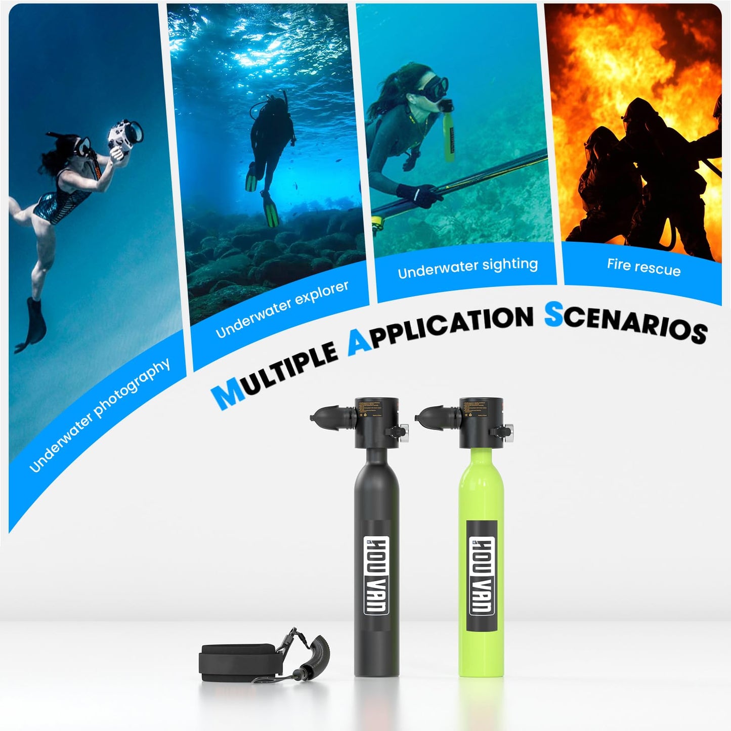 HOUVAN Mini Scuba Tank 0.5L Capacity Inflatable Diving Tank DOT Certified Portable Scuba Tank Support Underwater Breathing up to 16ft for Underwater Work/Underwater Recreation