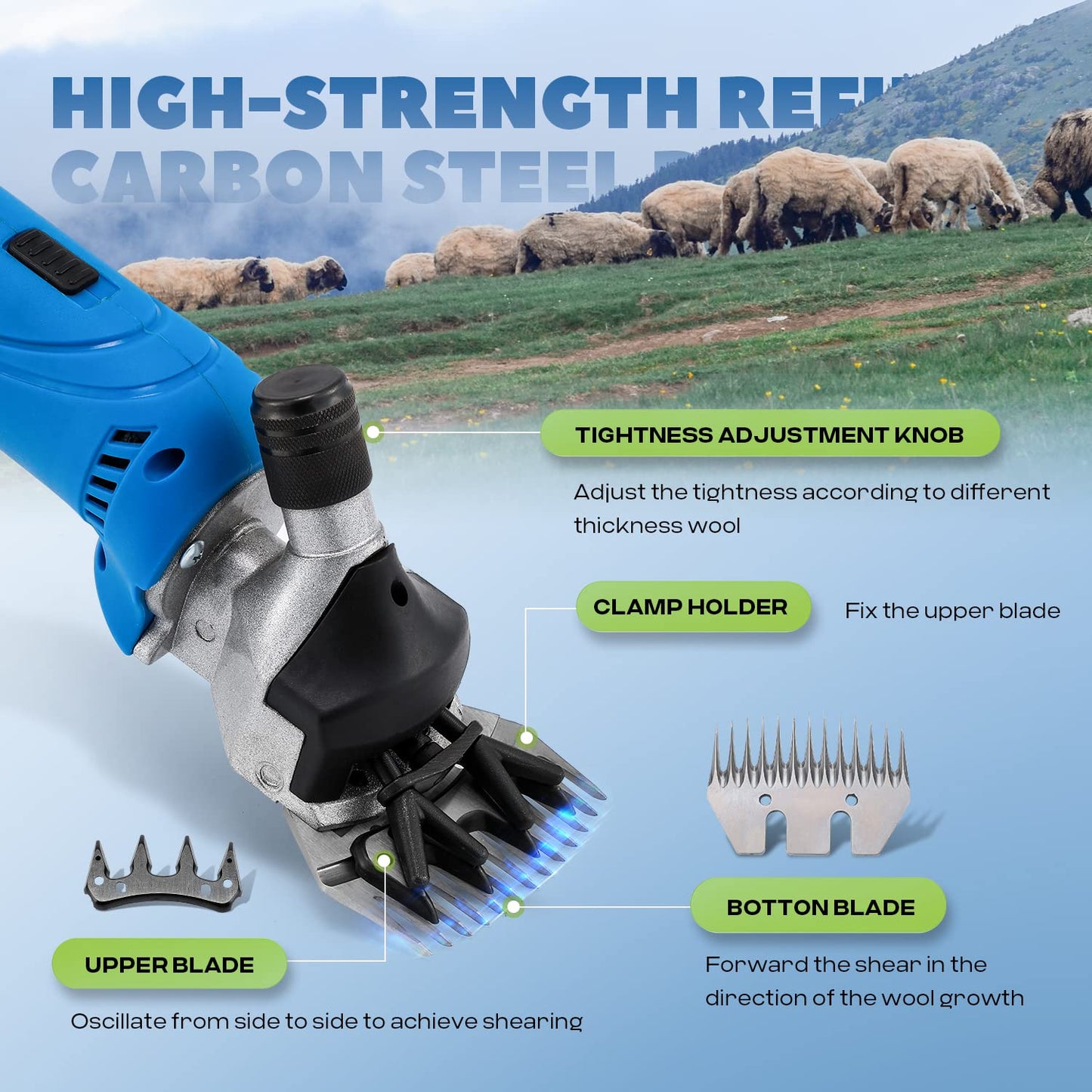LuzRise Sheep Shears Cordless 550W 2400RPM Professional Rechargeable Shearing Clipper 21V with 6 Speed, for Shaving Fur Wool in Sheep, Goat, Cattle, and Other Farm Livestock, with 2 Lithium Batteries