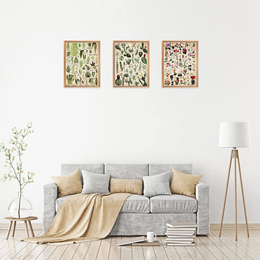 Fainne Set of 6 Plant Poster Vintage Botanical Prints 12 x 16 Inch linen Decorative Wrap Poster Tree Art Picture Vintage Mushroom Floral Nature Decor Cactus Prints