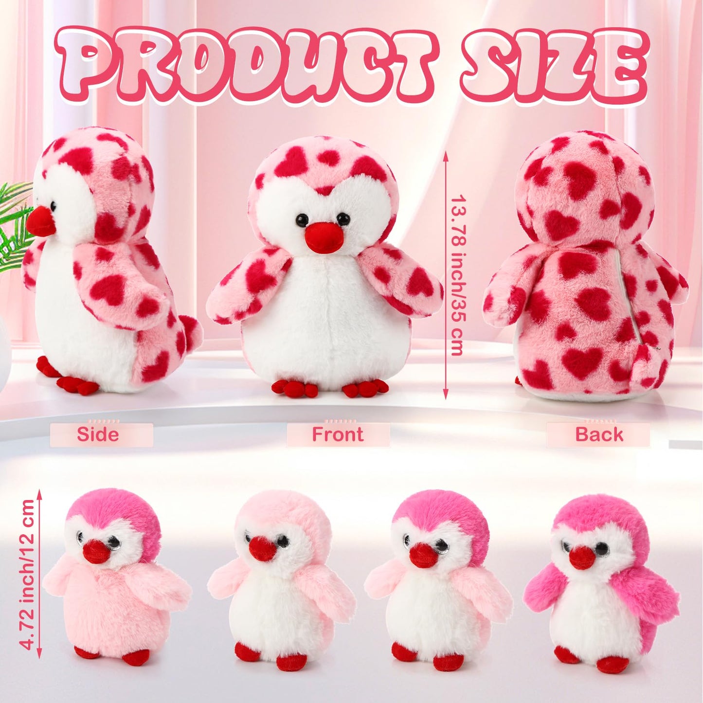Harrycle 5 Pcs Penguin Plush Toy Set 14 Inch Mommy Penguin Stuffed Animal with 4 Cute Babies in Zippered Belly Soft Cuddly Plushie for Kids Birthday Gifts Party Favors(Heart Style)