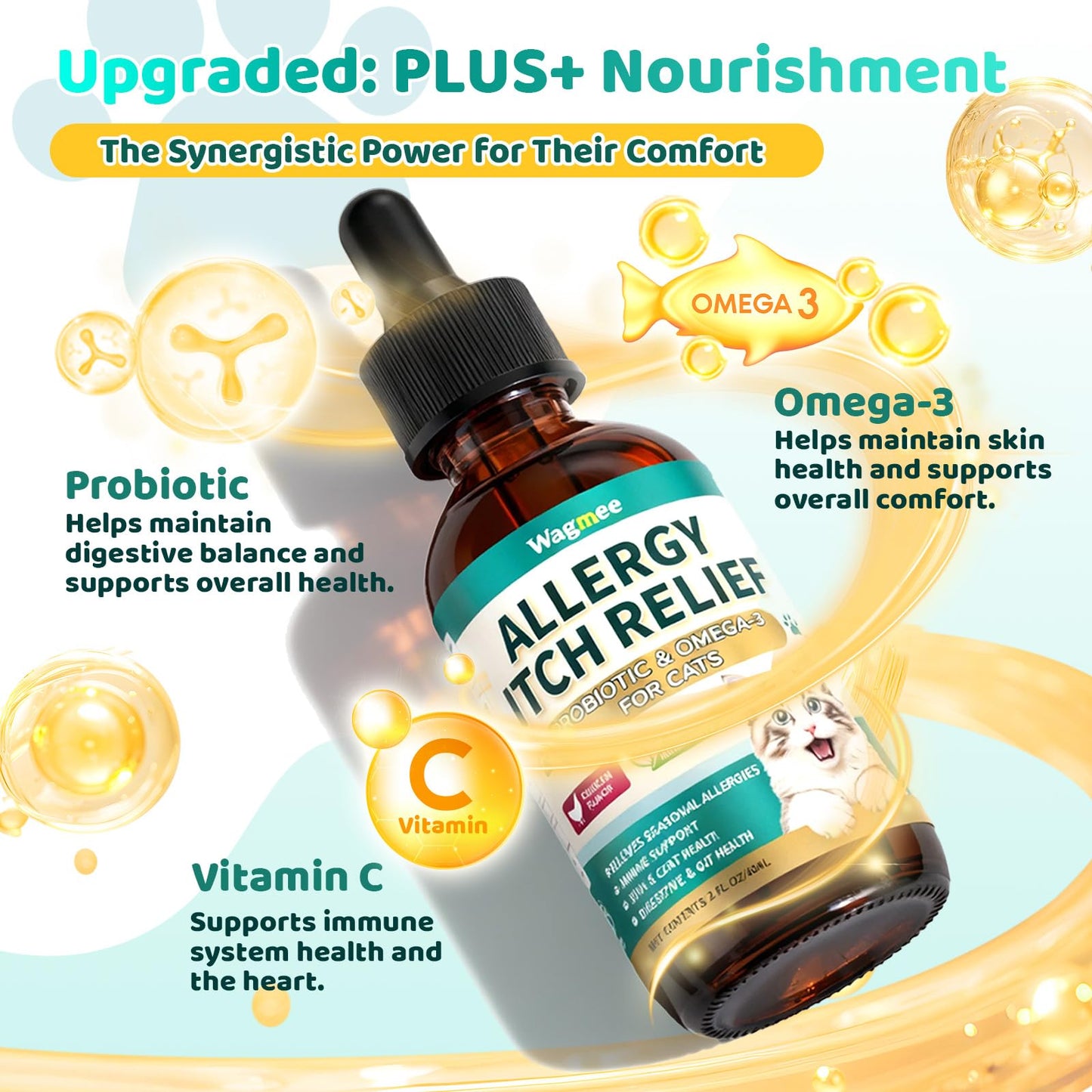 Natural Allergy Relief for Cats, Cat Itchy Skin Allergy Relief - Omega 3 & Probiotic for Allergies Cats, Cat Itch Relief - Skin & Coat Health, Immune Support, Seasonal Allergies - Chicken Flavor