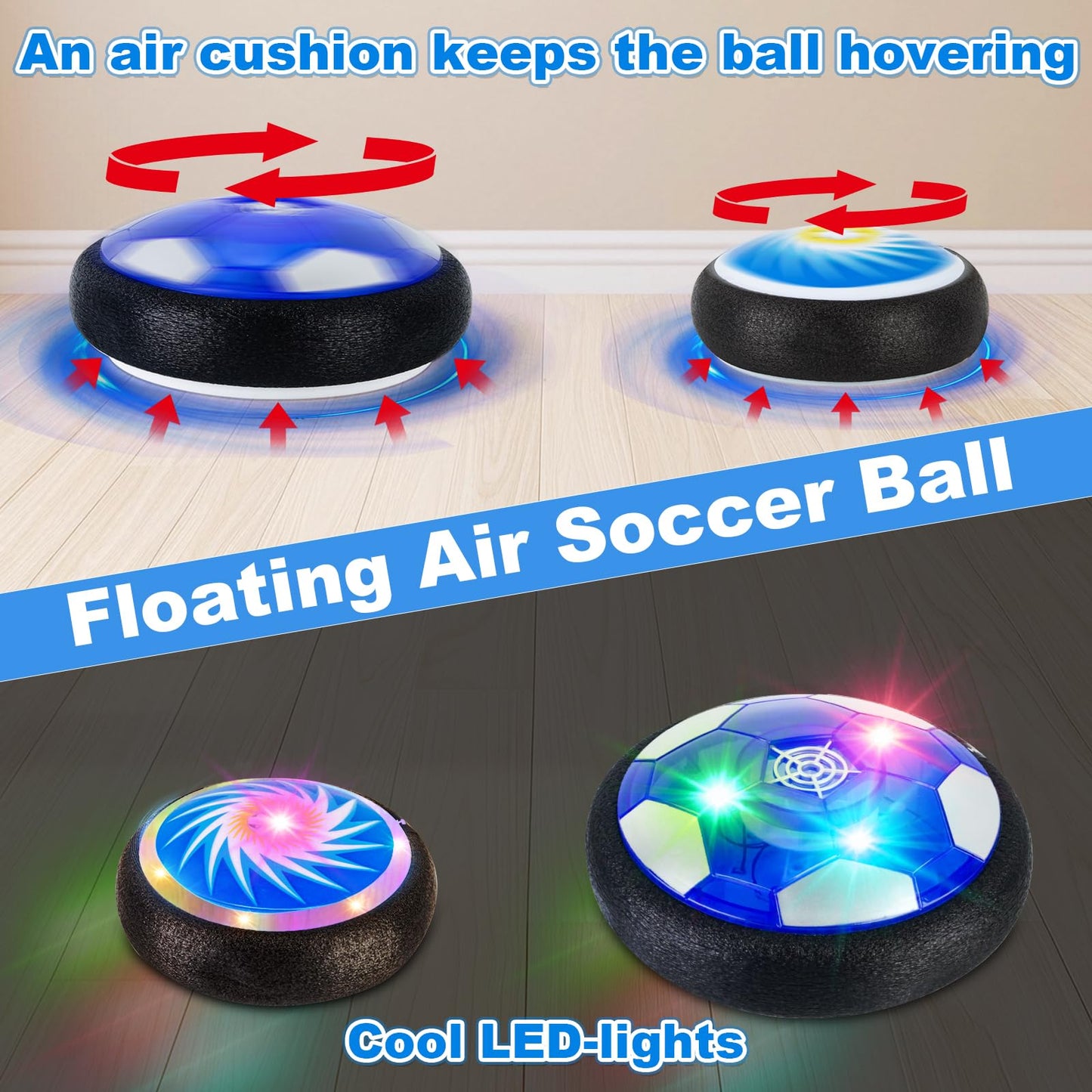 NEUBSAW 4-in-1 Hover Soccer Ball Hockey & Bowling Set, LED Air Floating Sports Toy for Indoor Outdoor Play for Kids Ages 3-12, Birthday for Boys Girls Toddlers