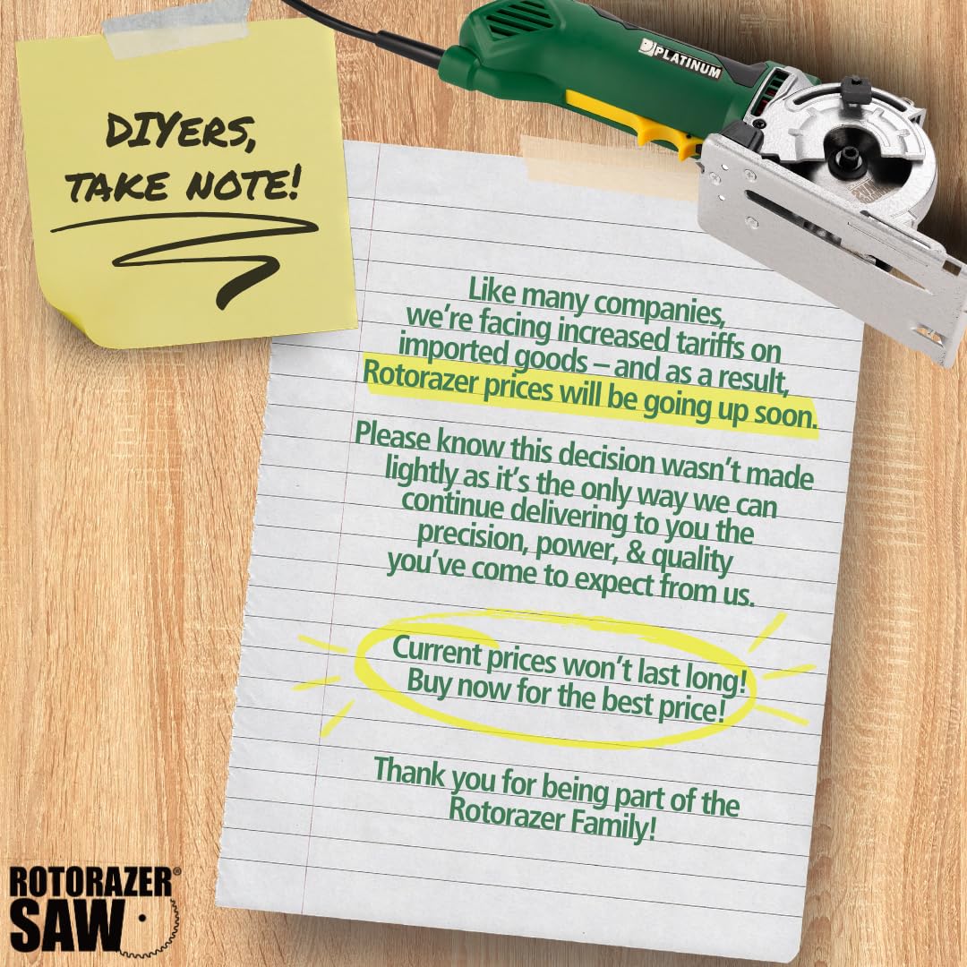 ROTORAZER SAW Platinum Compact Circular Saw Set - New Model for 2024! Extra Powerful - Deeper Cuts! Cut Drywall, Tile, Grout, Metal, Pipes, PVC, Plastic, and Copper. AS SEEN ON TV! (Green)