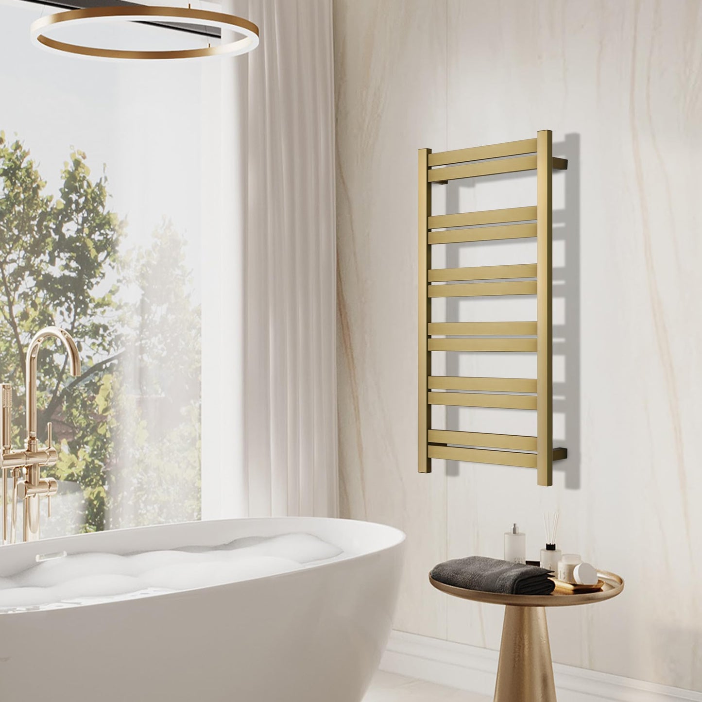 SHARNDY Electric Towel Warmer - Wall Mounted Bathroom Heated Towel Rack, Plug-in Design & Brushed Stainless Steel Finish Gold