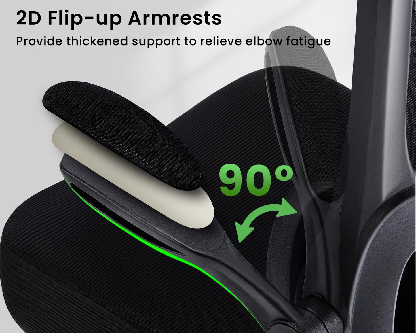 AreShark Ergonomic Office Chair, Comfy Desk Chair with Adjustable Lumbar Support, Mesh Computer Chair with Wheels, Flip-up Armrests, Swivel Rolling Executive Chair for Home Office, Gaming, Black