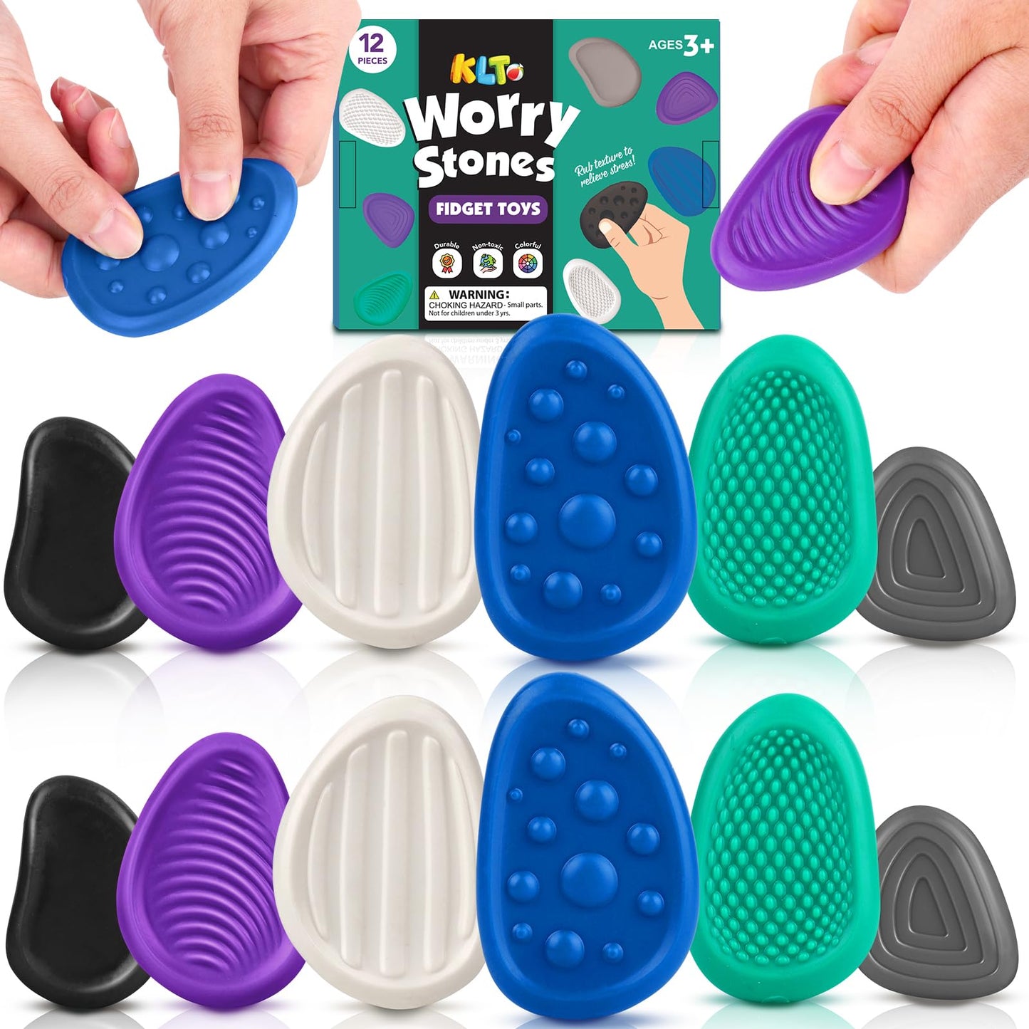 Fidget Toys Adults Sensory Stones: 12 Pack Textured Worry Stone for Autism Kids Calming Down - Fidget Stress Toys for Anxiety Relief - Students Prizes Fidget Toys