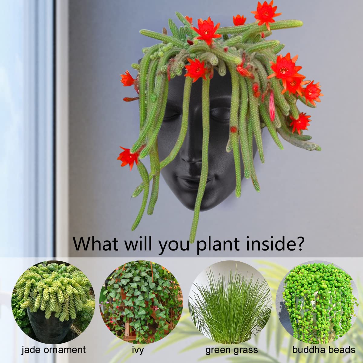 GDYOOSHOW 6.7" Tall Hanging Planter Wall Flower Pot for Garden Balcony Indoor or Outdoor (Black Resin)