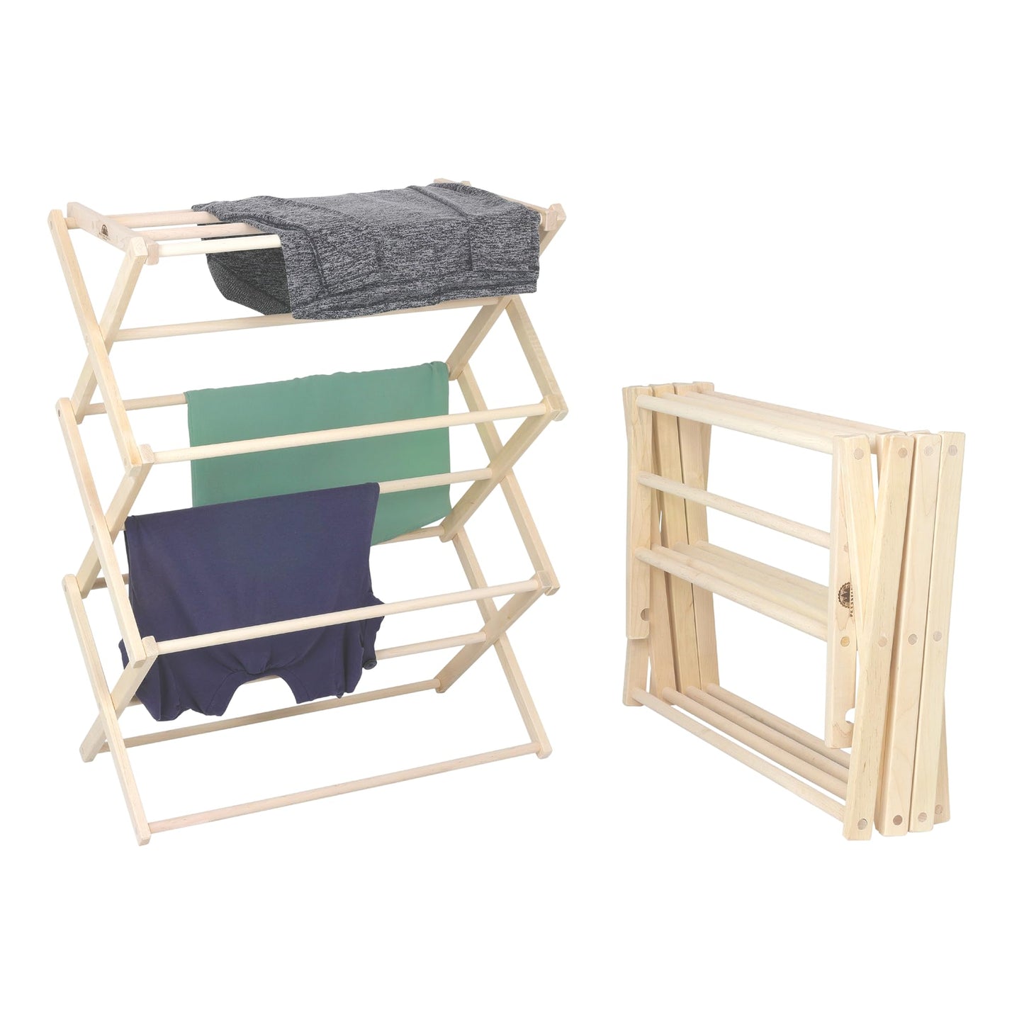 Pennsylvania Woodworks Premium American Maple Clothes Drying Rack - Handcrafted in Pennsylvania - Solid Wood Construction, Collapsible, Eco-Friendly Laundry Solution (Medium)