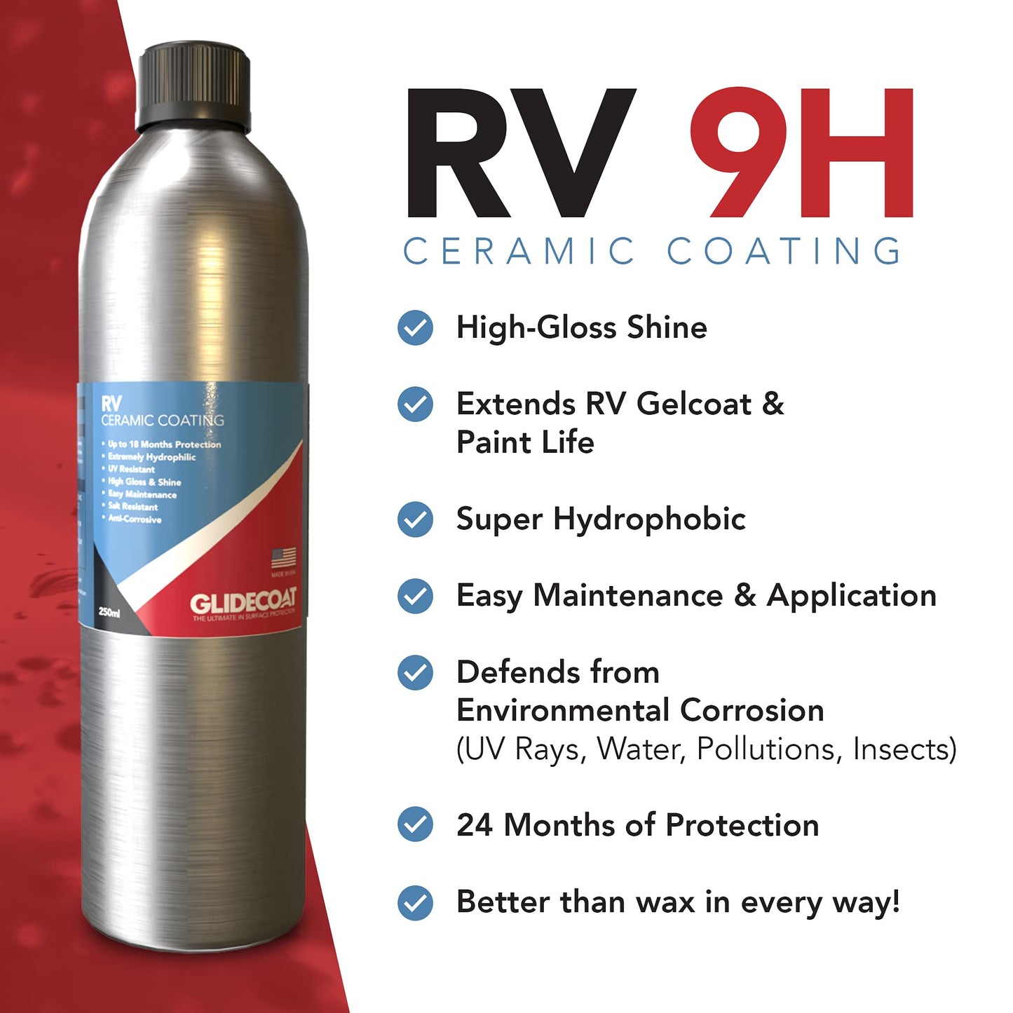 Glidecoat RV Ceramic Coating - 250ml - Wax Alternative for Campers, Travel Trailers & 5th Wheels - Up to 2 Years UV Protection, Super Hydrophobic Surface Repels Contaminants, Better-than-new Shine