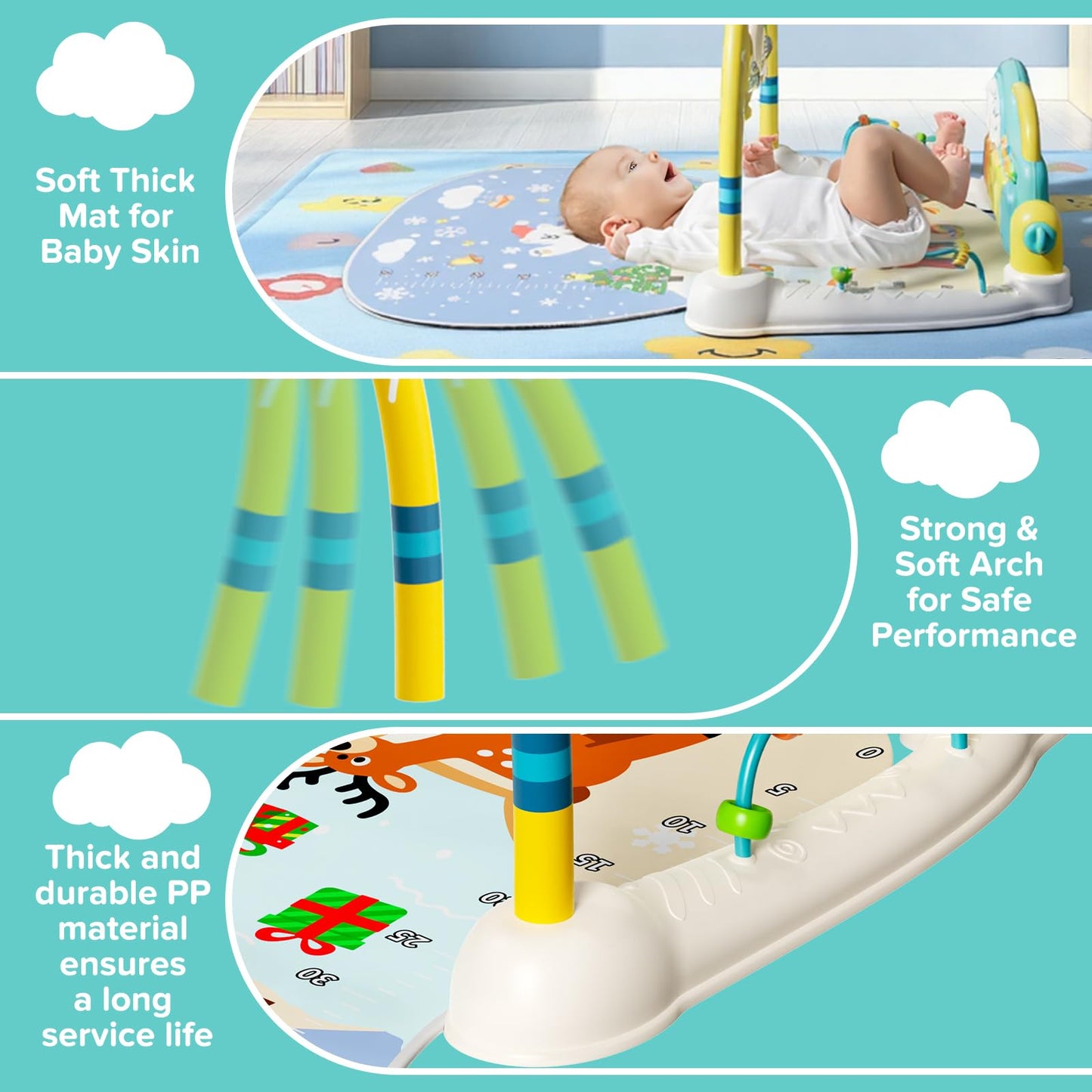 Baby Play Mat Kick and Play Piano Gym，Baby Floor Play Gym Tummy Time Mat，Baby Activity Mat with Music Lightsat and Sensory Toys Boy & Girl Gifts for Infant Newborn 0 to 3 6 9 12 Months (Blue)
