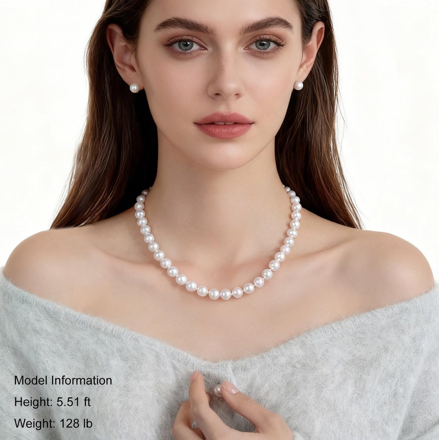 ZoVanHee Freshwater Cultured Pearl Necklace Set Includes Stud Earrings Genuine Pearl Jewelry Gift for Women for Mother's Day, Valentine's Day, Anniversary, Birthday, Wedding