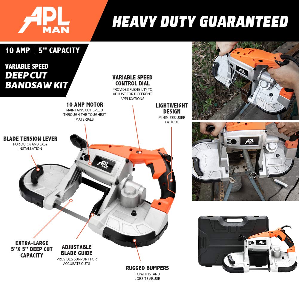 APLMAN Band Saw 5-Inch10-Amp Deep Cut Portable BandSaw for Wood Variable Speed Handheld Band Saw for Metal
