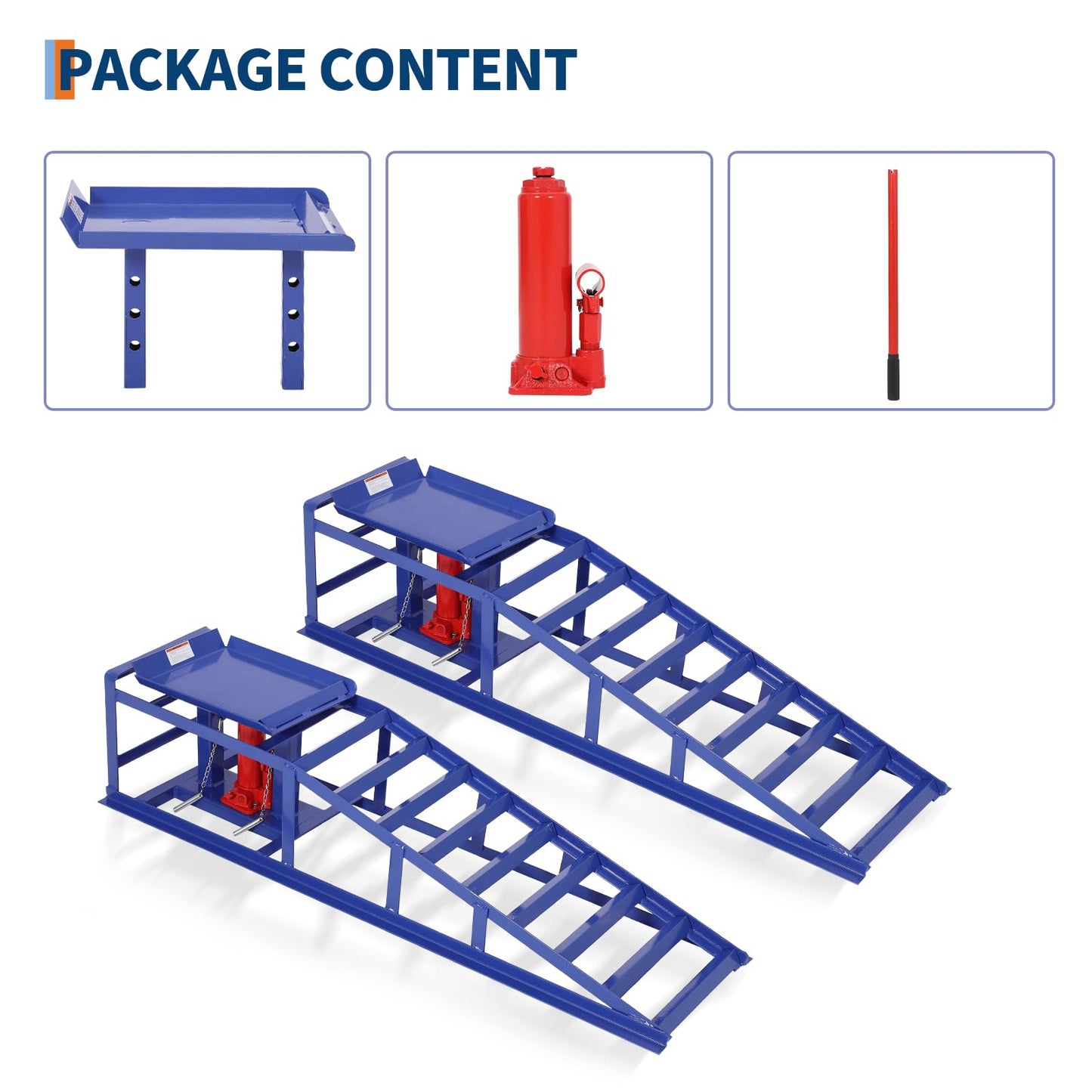 2-Pack Heavy Duty 5 Ton (11000 LBS) Hydraulic Car Ramps, High Lift 13.3" Truck Ramps with Safety Lock Pins, Auto Lift for Oil Change, Home Garage & Vehicle Repair, Blue